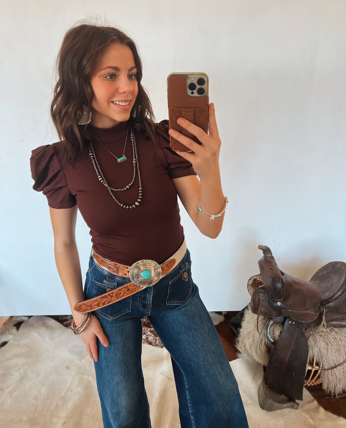 Darlin Puff Sleeve Bodysuit (Brown)