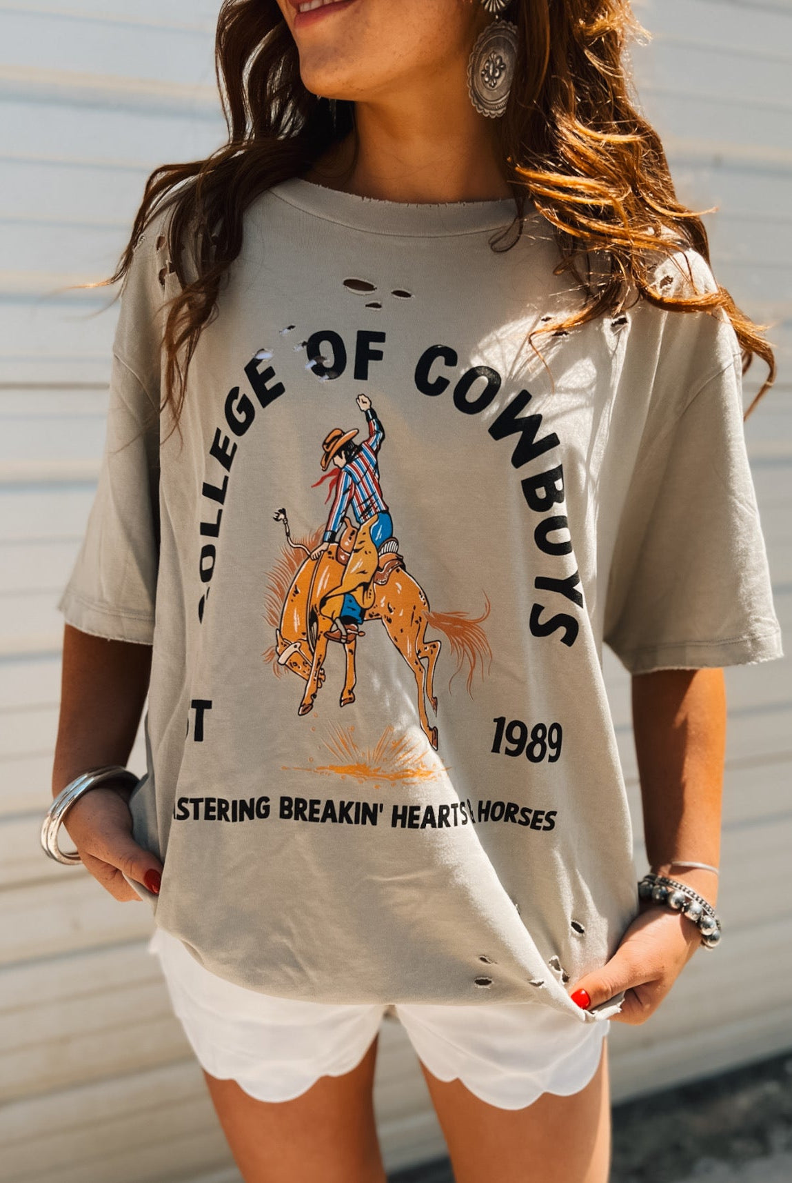College of Cowboys Distressed Tee- Taupe