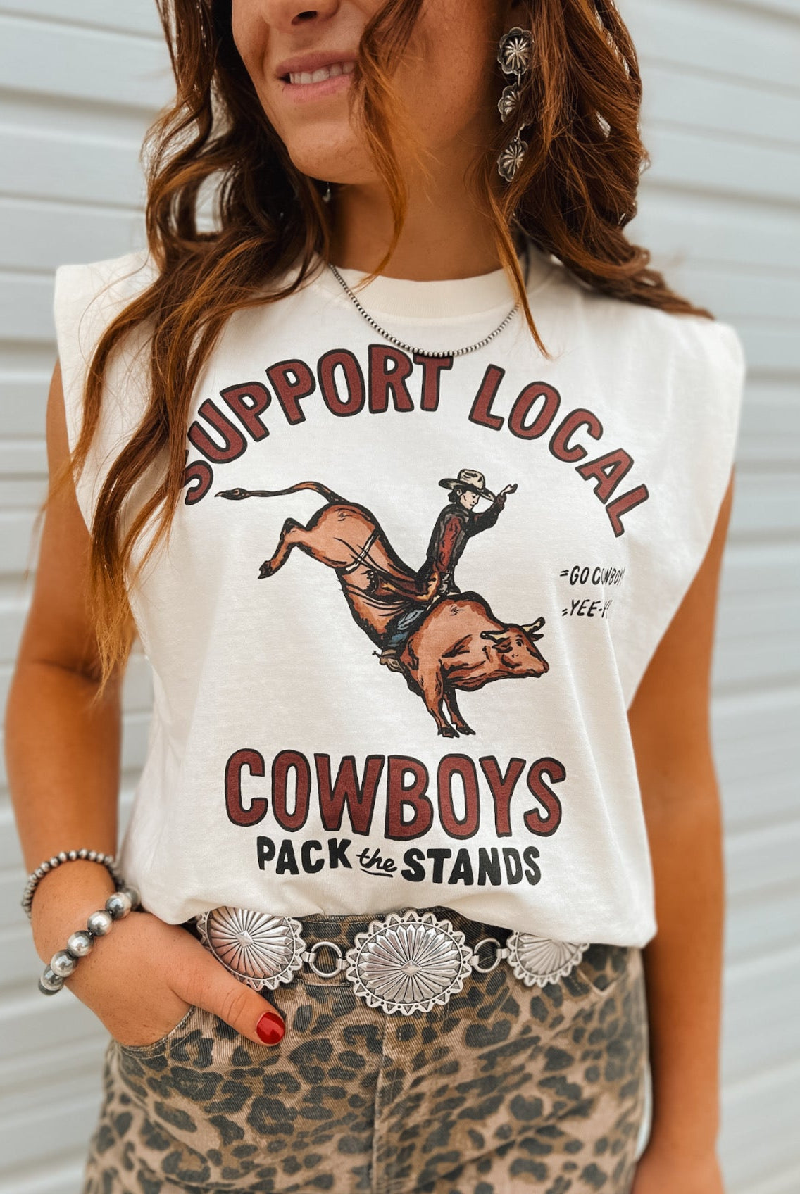Support Local Cowboys Muscle Tank- Faded Cream