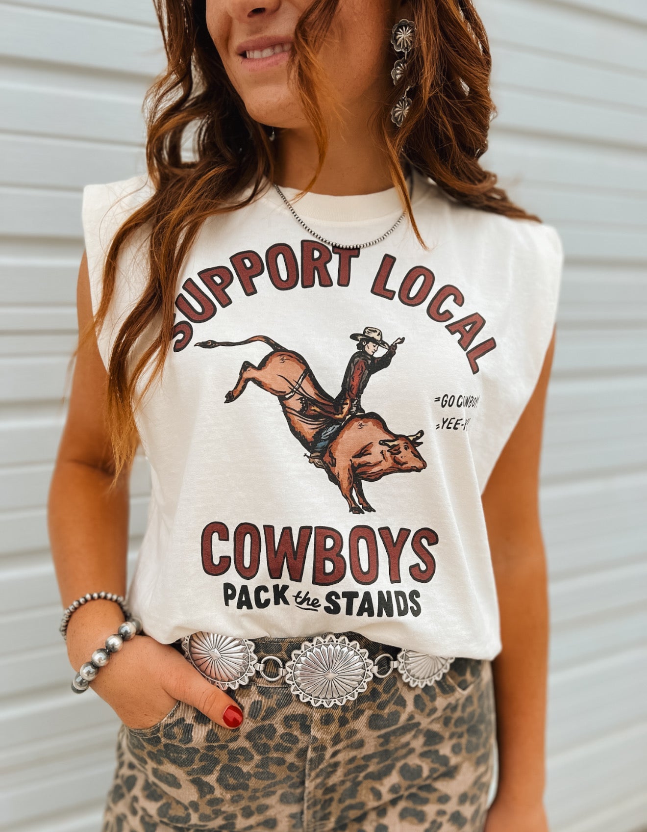 Support Local Cowboys Muscle Tank- Faded Cream