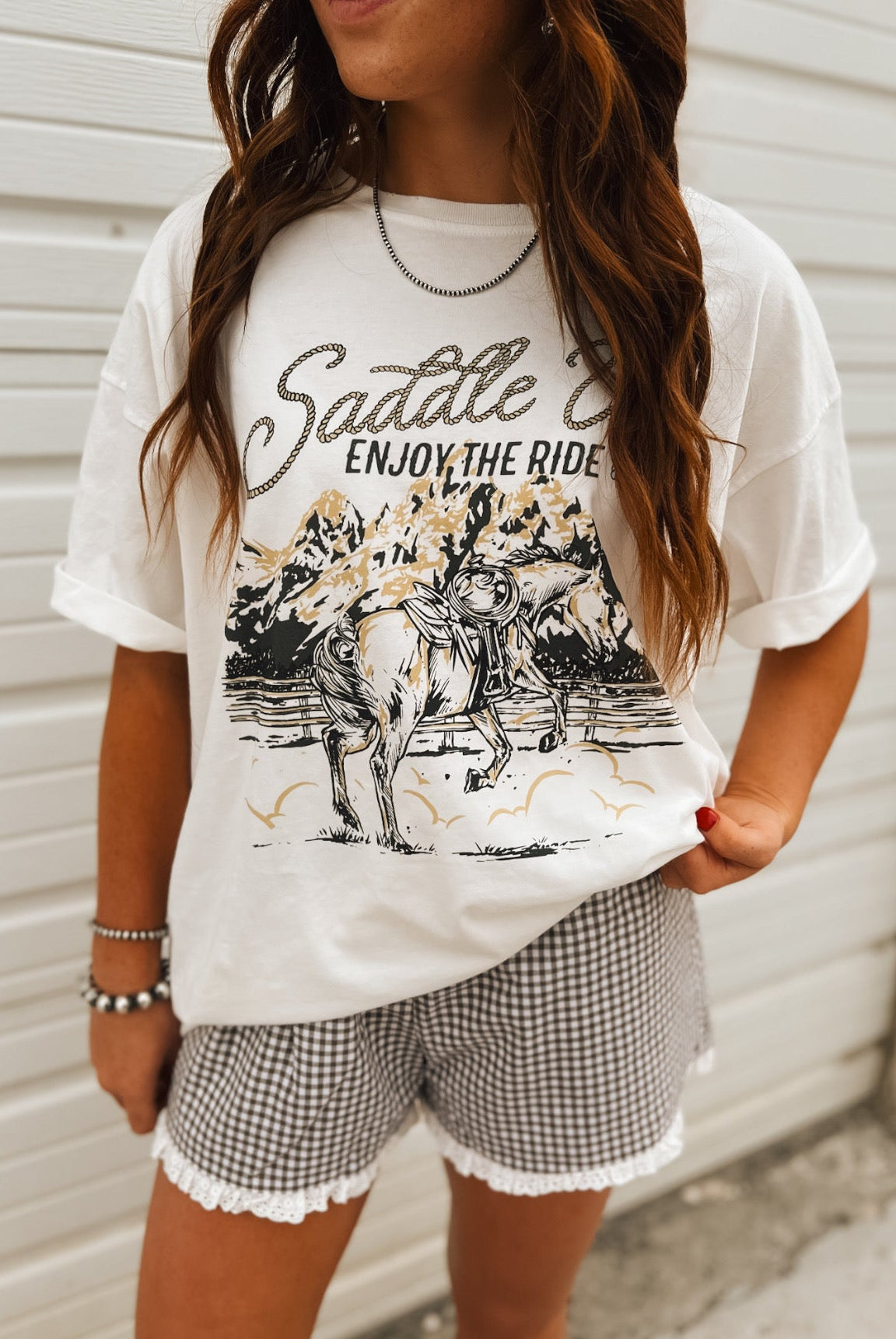 Saddle Up Enjoy The Ride Tee-White