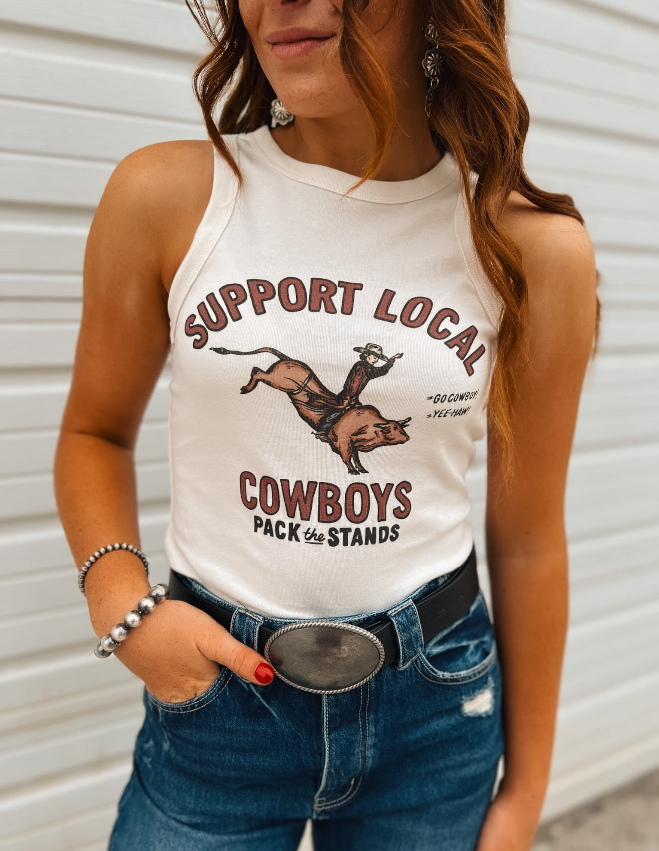 Support Local Cowboys Crop Tank-Cream