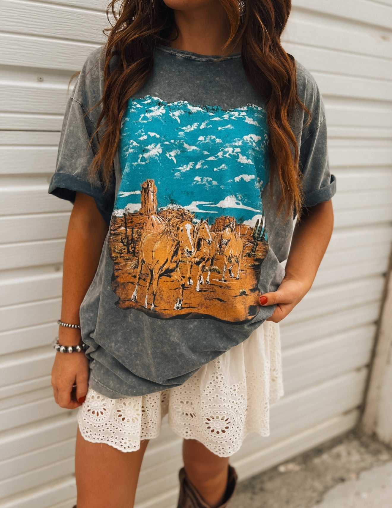 Desert Mustangs Faded Tee- Denim