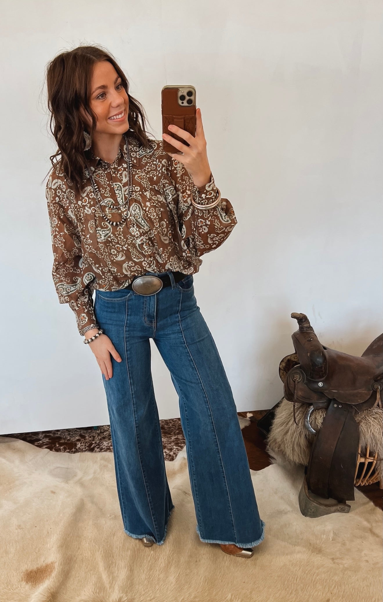 Paisley Button Down Blouse Tops -Blouses