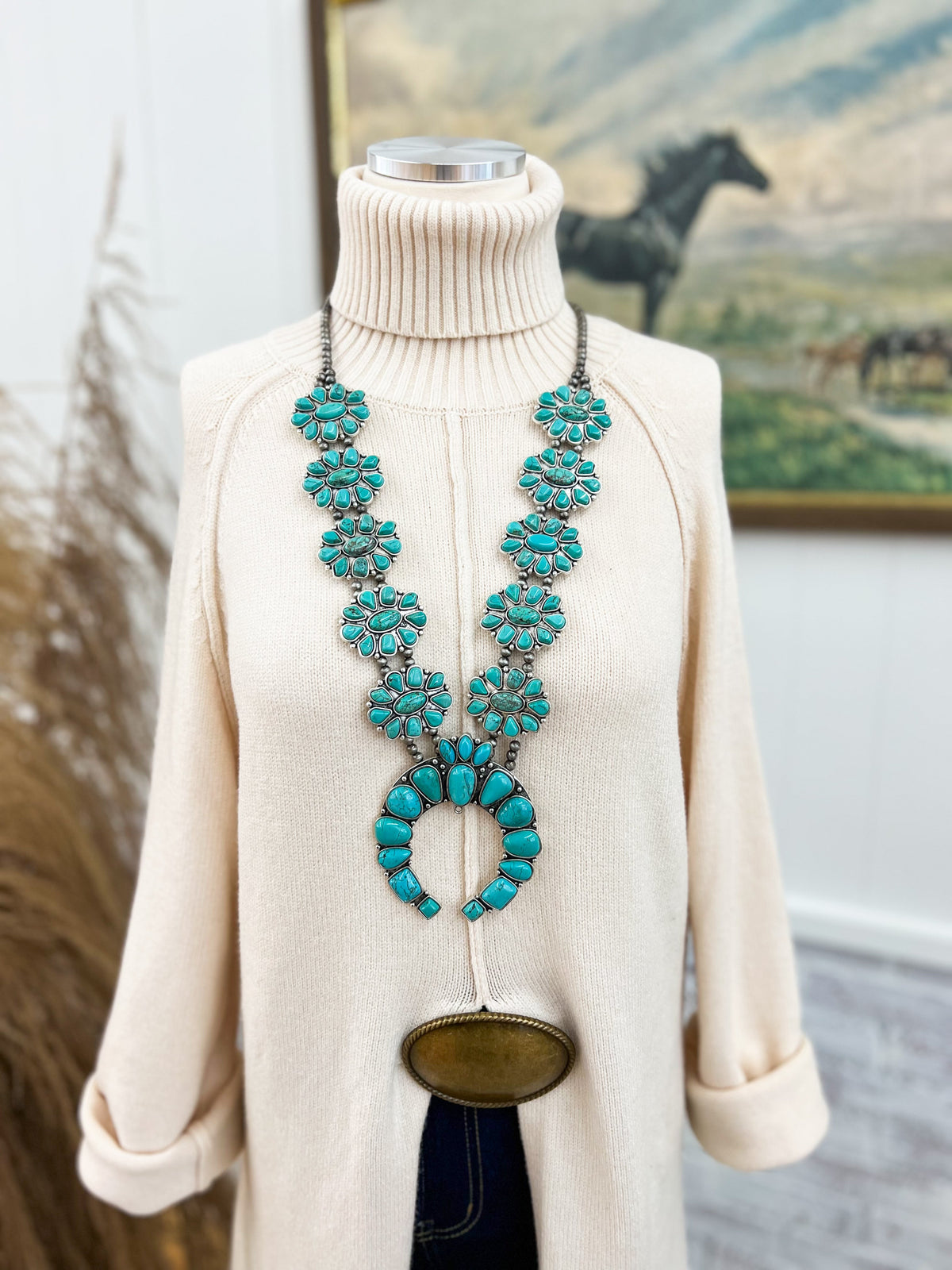 Statement Turquoise Beaded Squash Necklace