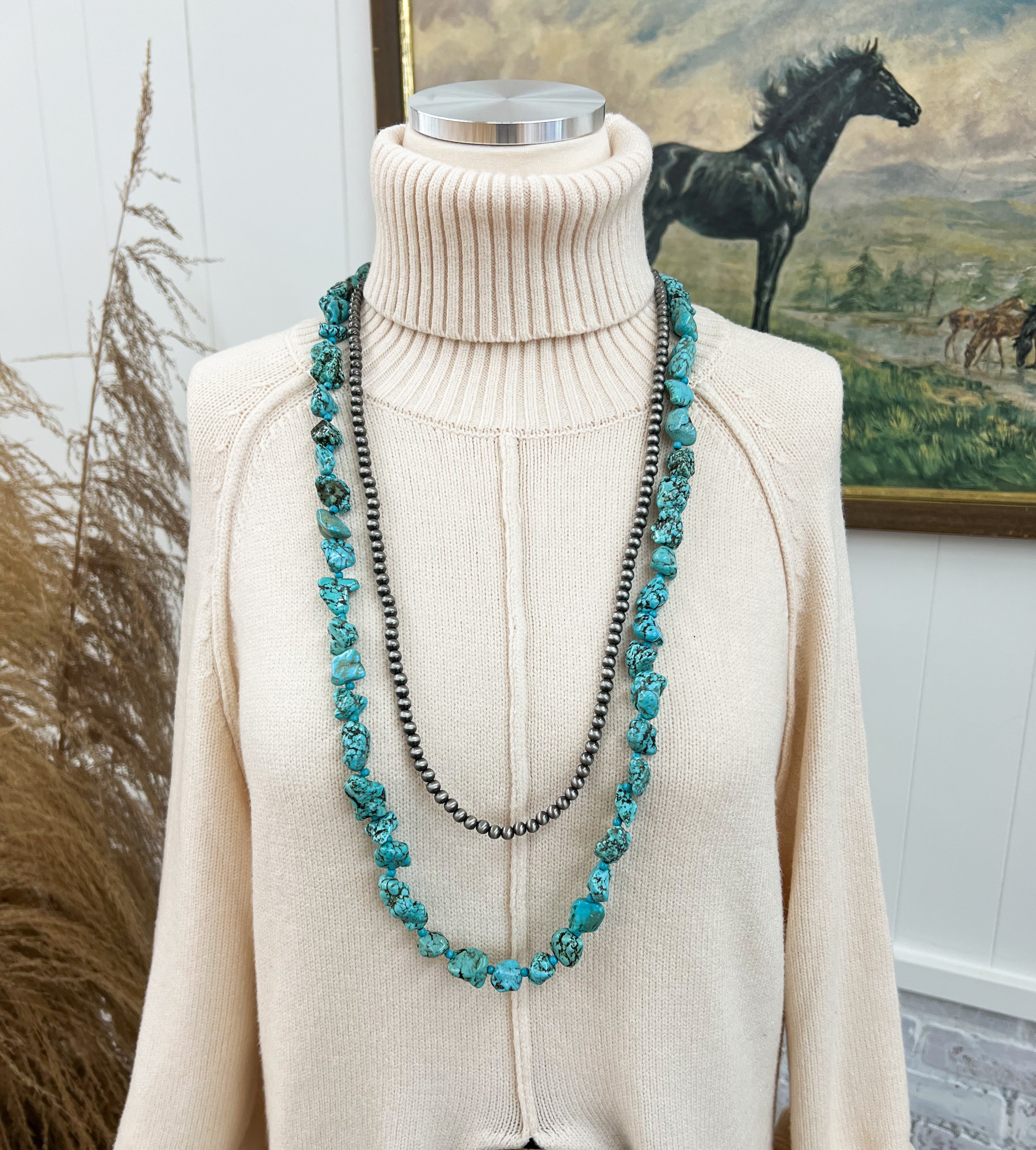 Big Mama Beaded Turquoise Necklace(2 Strand)