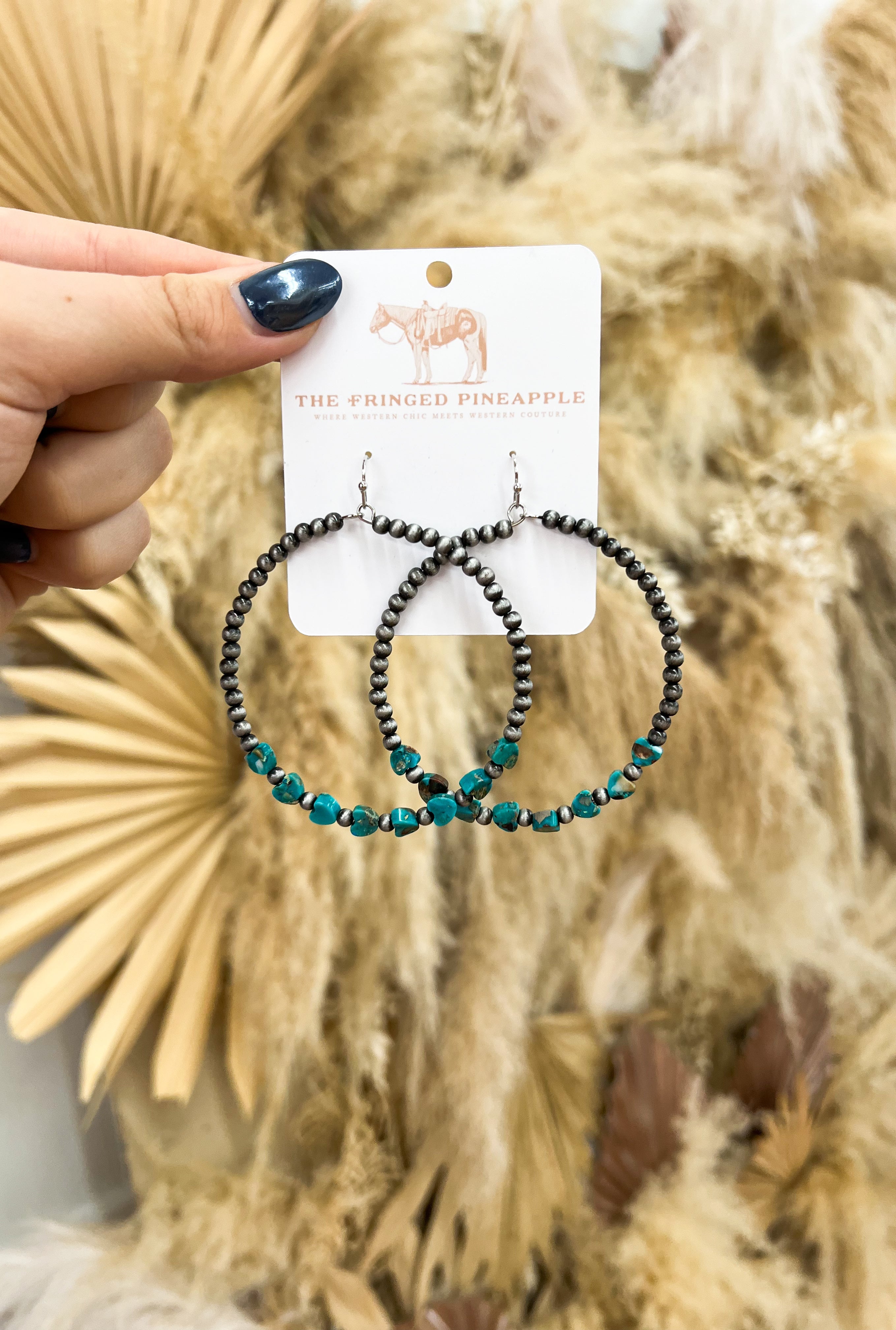 Turquoise Heart Beads Gemstone Hoops