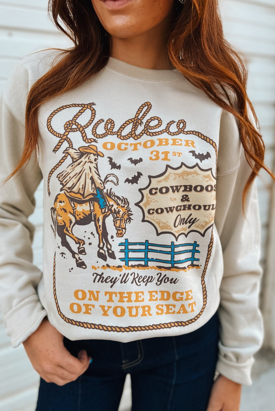 Cowboos & Cowghouls Halloween Rodeo Sweatshirt (Sand)