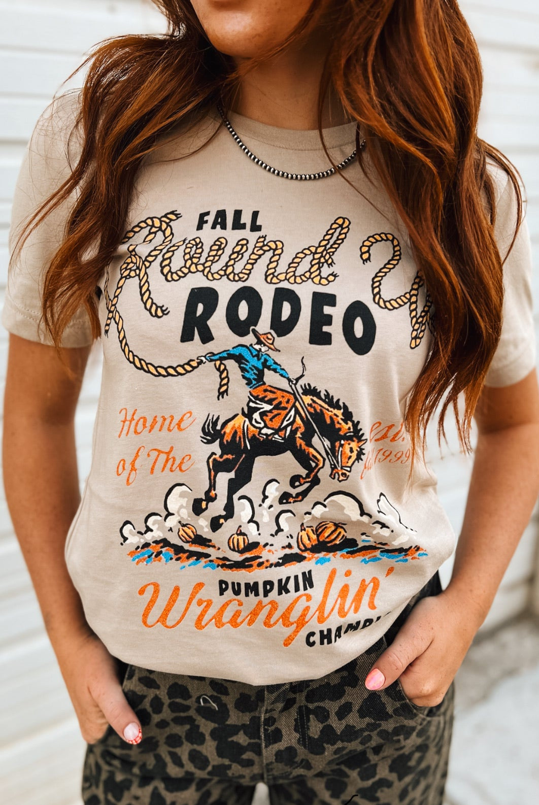 Fall Round Up Rodeo – Pumpkin Wranglin’ Champion Tee(Tan)