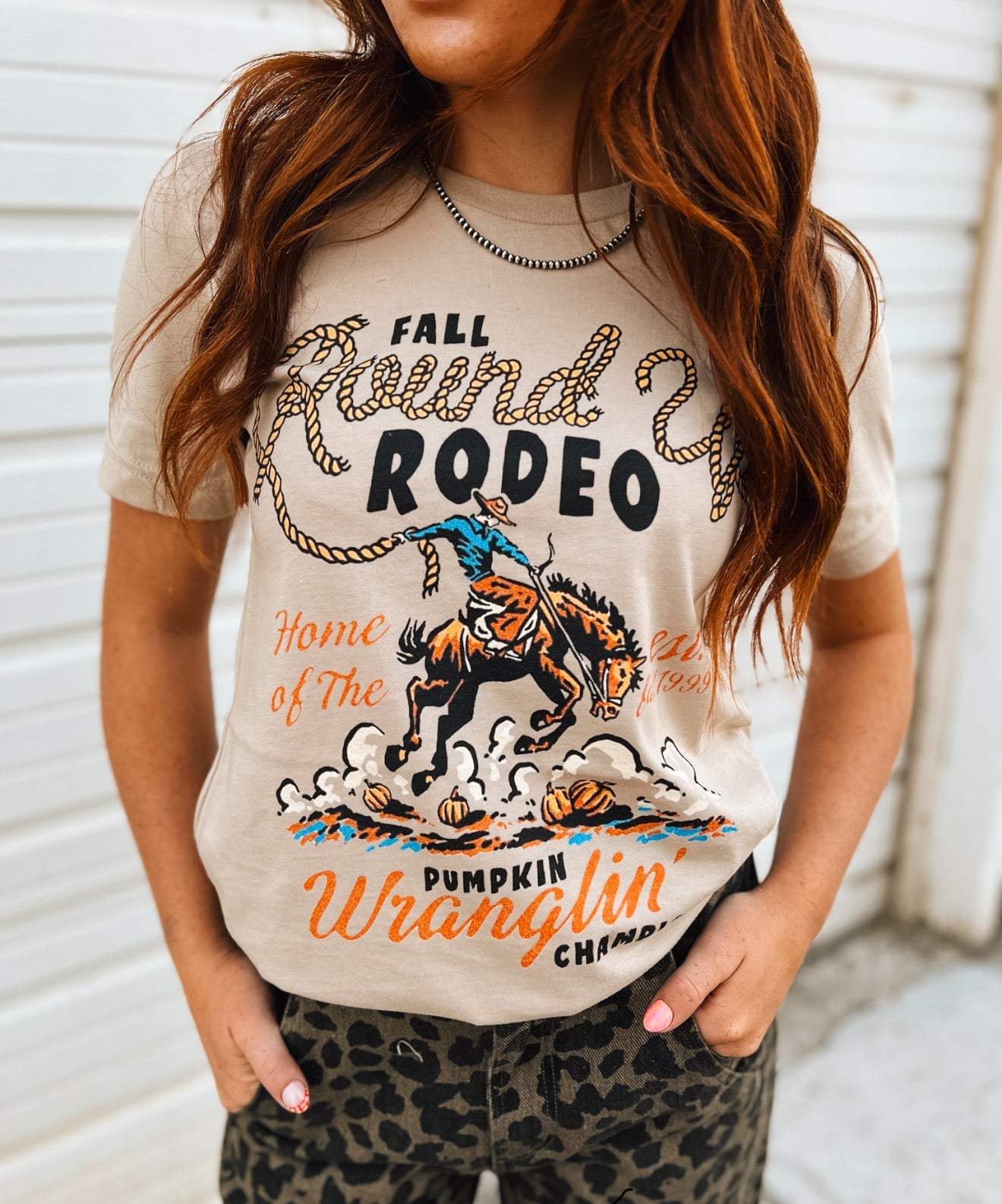 Fall Round Up Rodeo – Pumpkin Wranglin’ Champion Tee(Tan)