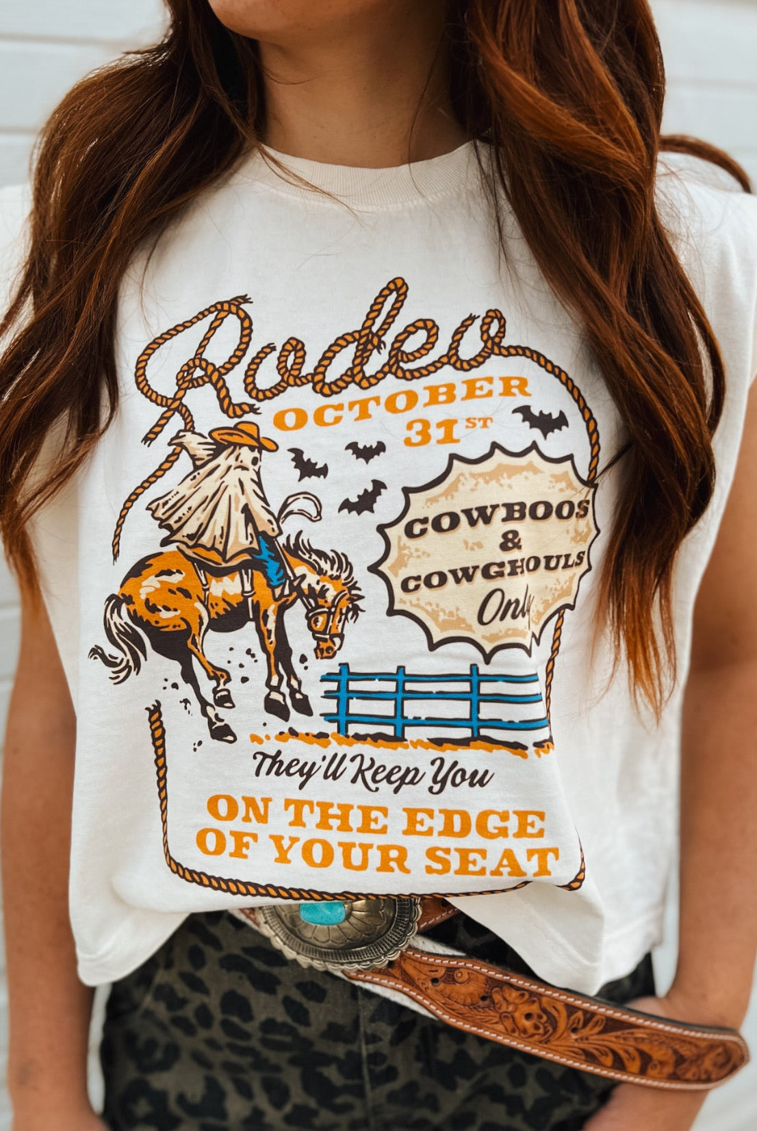 Cowboos & Cowghouls – Halloween Rodeo Muscle Tank(Faded Cream)