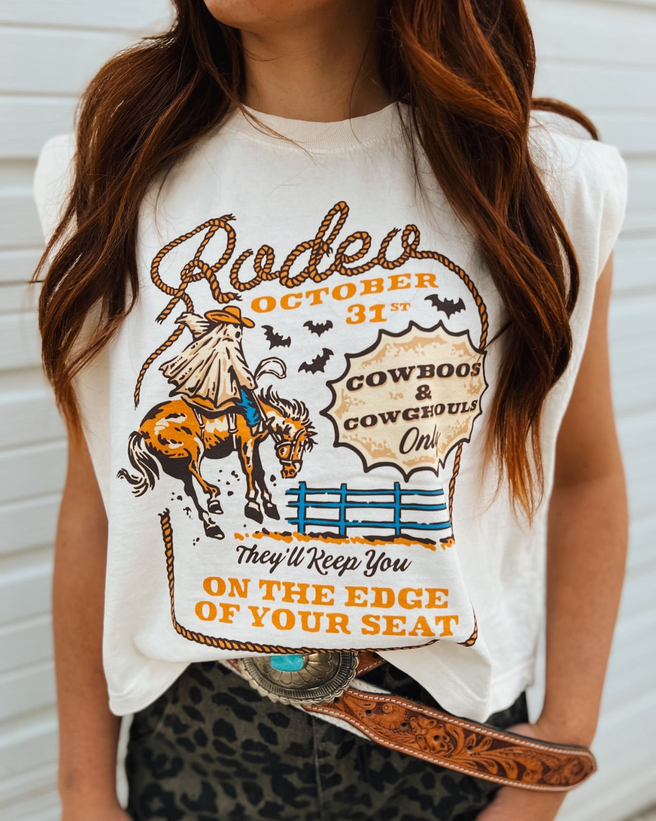 Cowboos & Cowghouls – Halloween Rodeo Muscle Tank(Faded Cream)