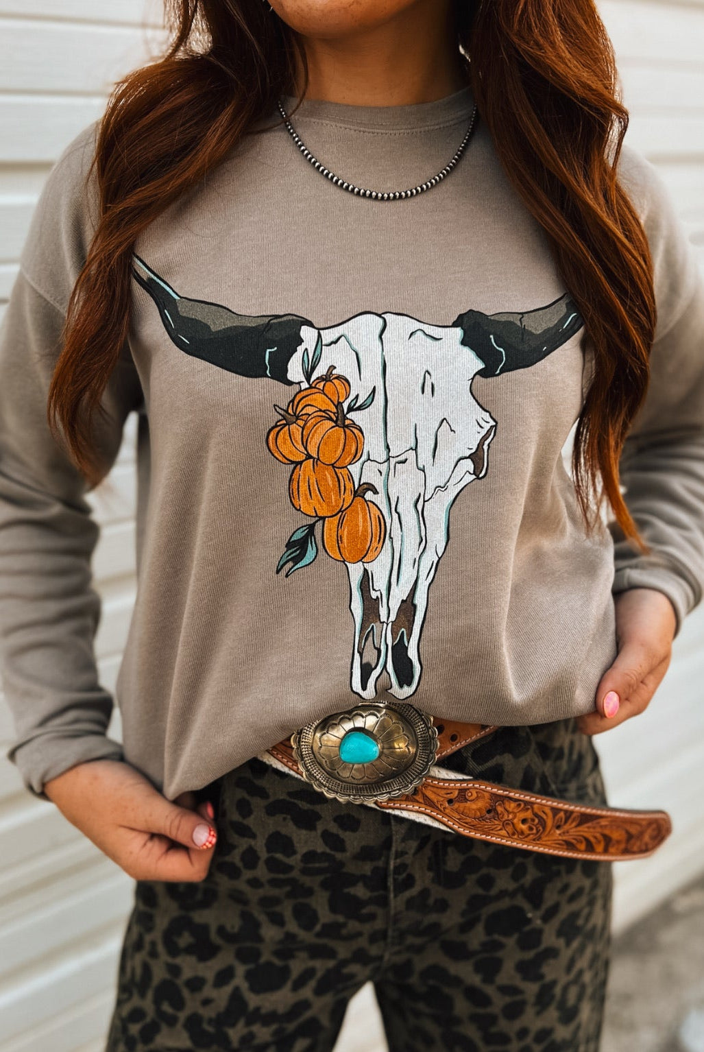 Pumpkin Bull Skull Sweatshirt(Tan)