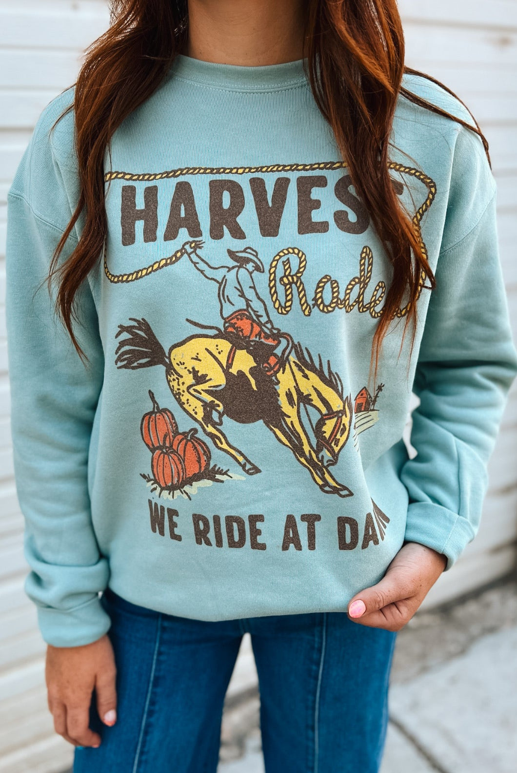 Harvest Rodeo- ’We Ride at Dawn’ Sweatshirt(Dusty Blue)