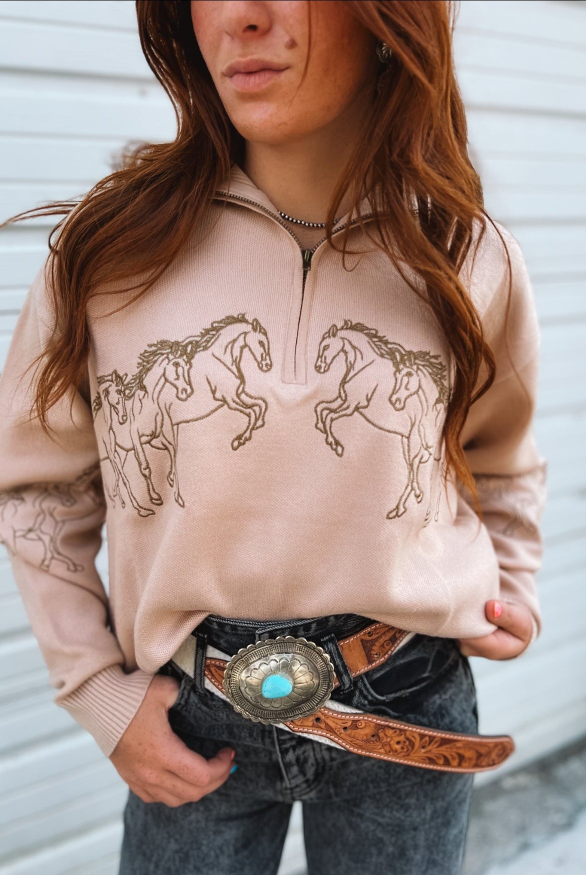 Wild West Horses Quarter Zip Tops - Sweaters
