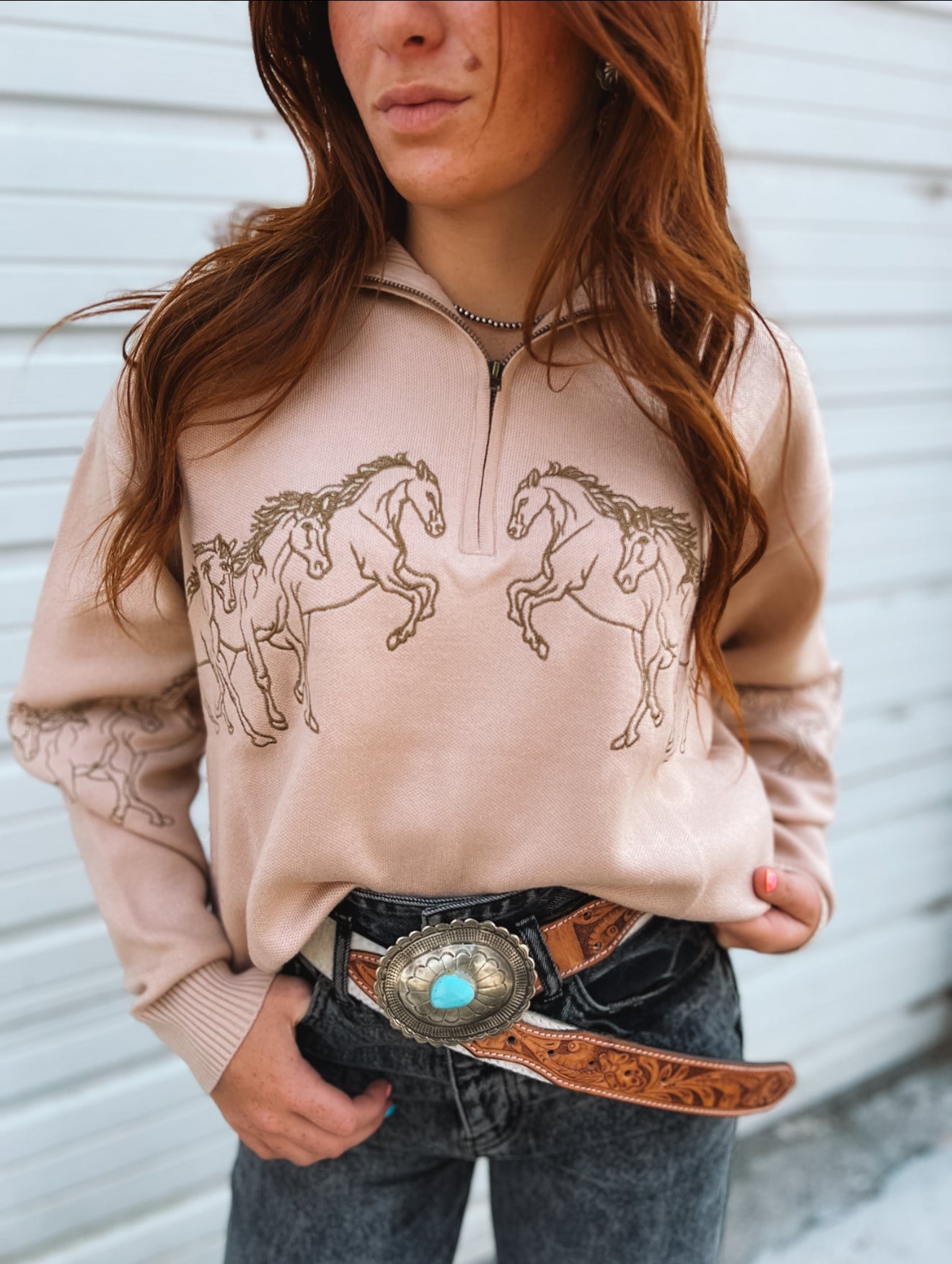 Wild West Horses Quarter Zip Tops - Sweaters