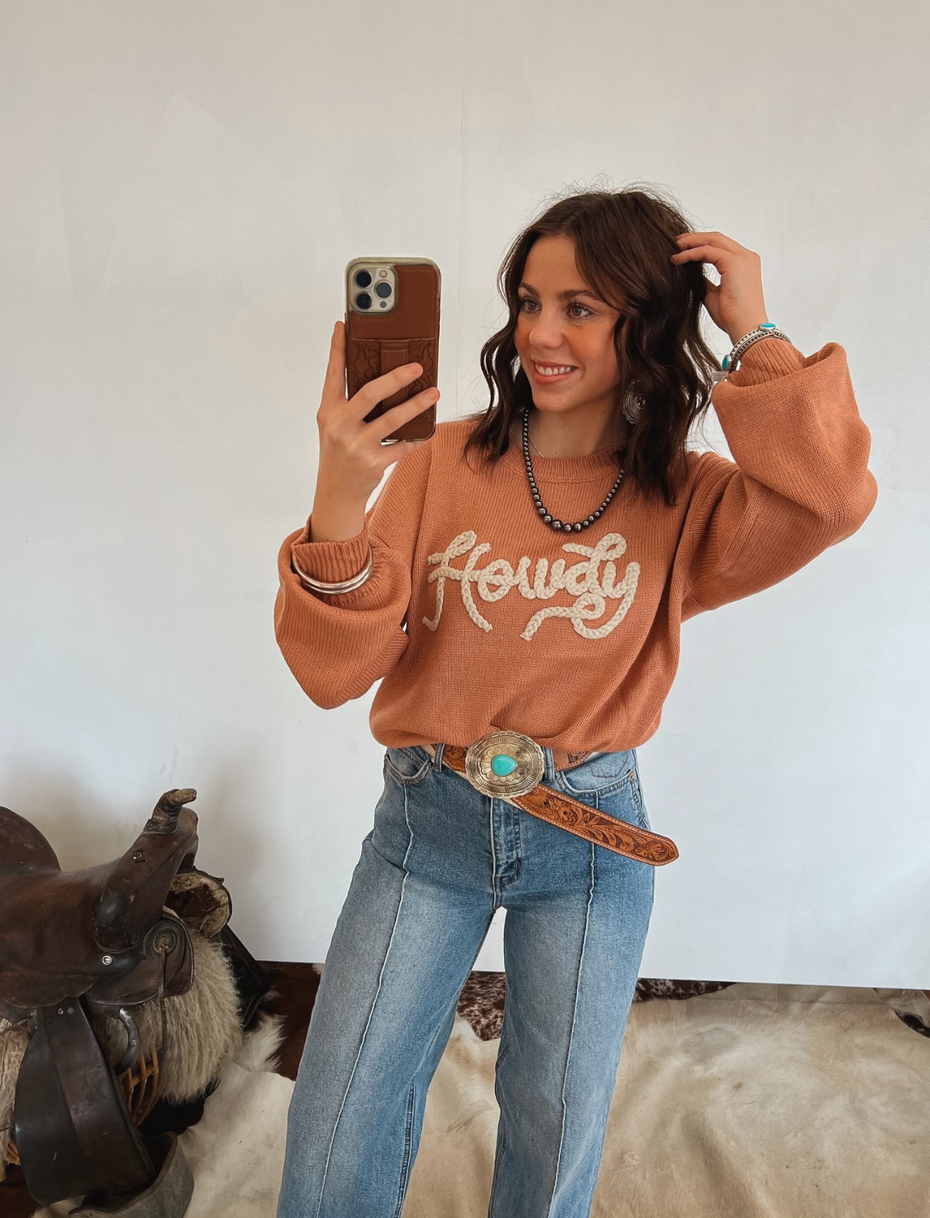 Howdy Crochet Sweater (Pink)