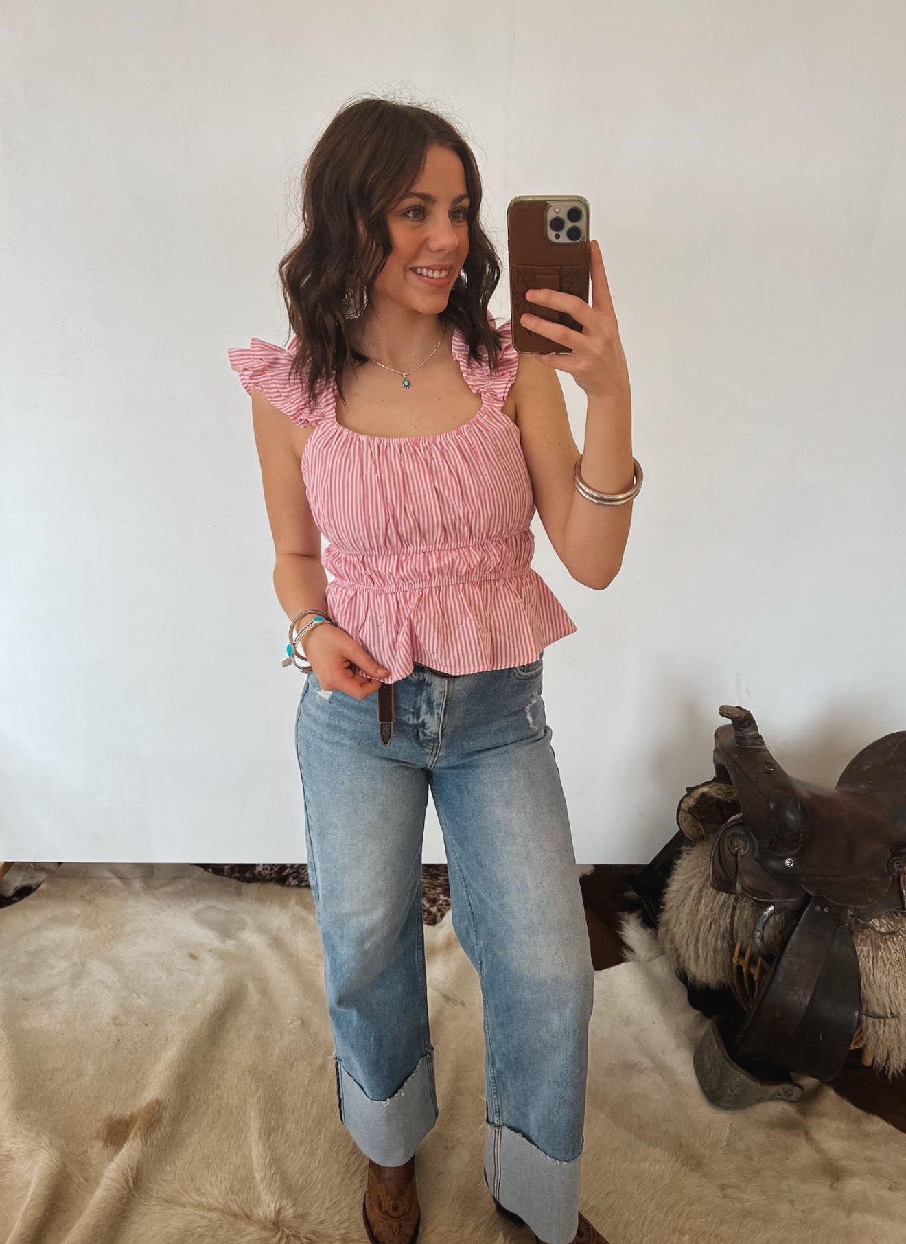 Bubblegum Striped Ruffle Tank