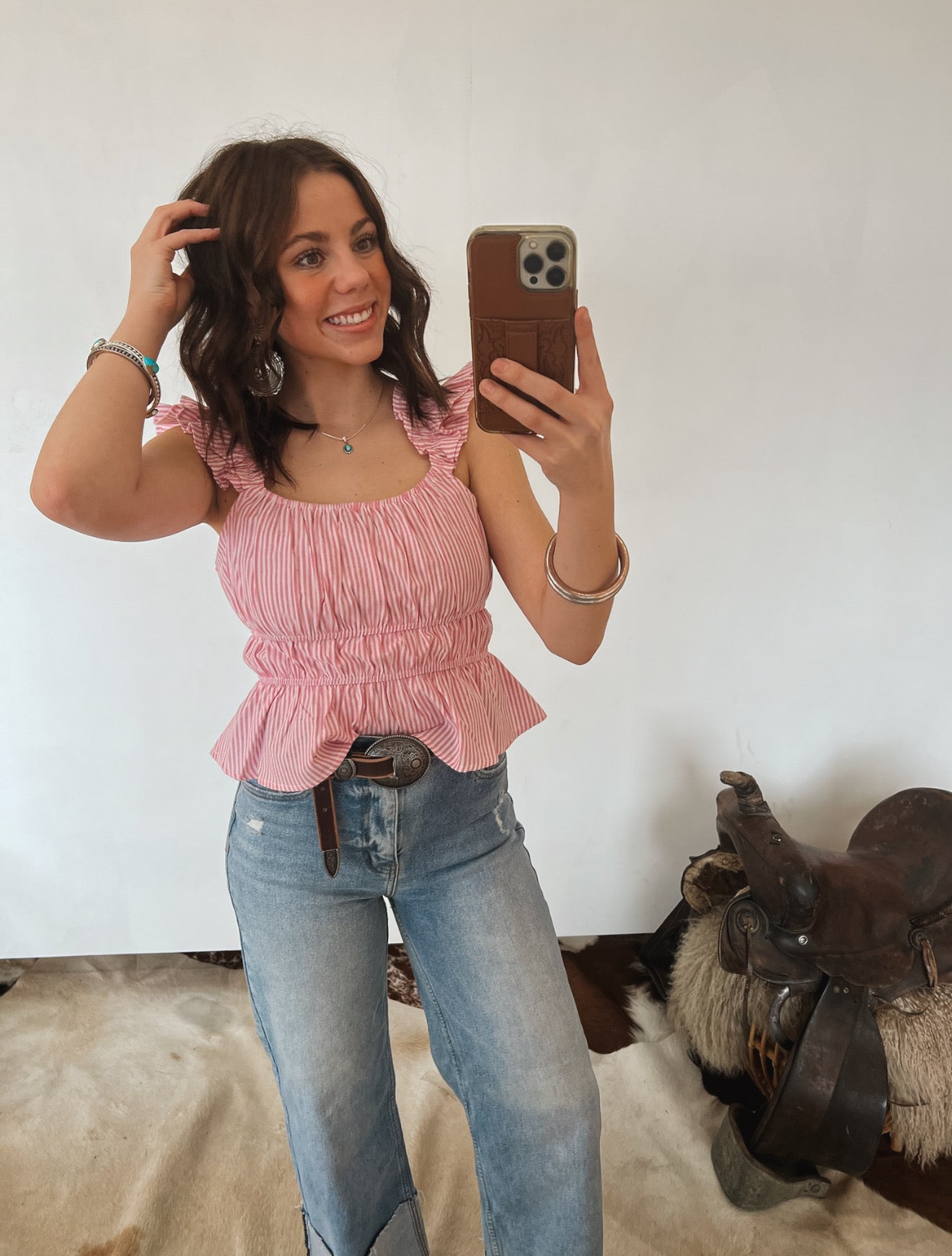 Bubblegum Striped Ruffle Tank