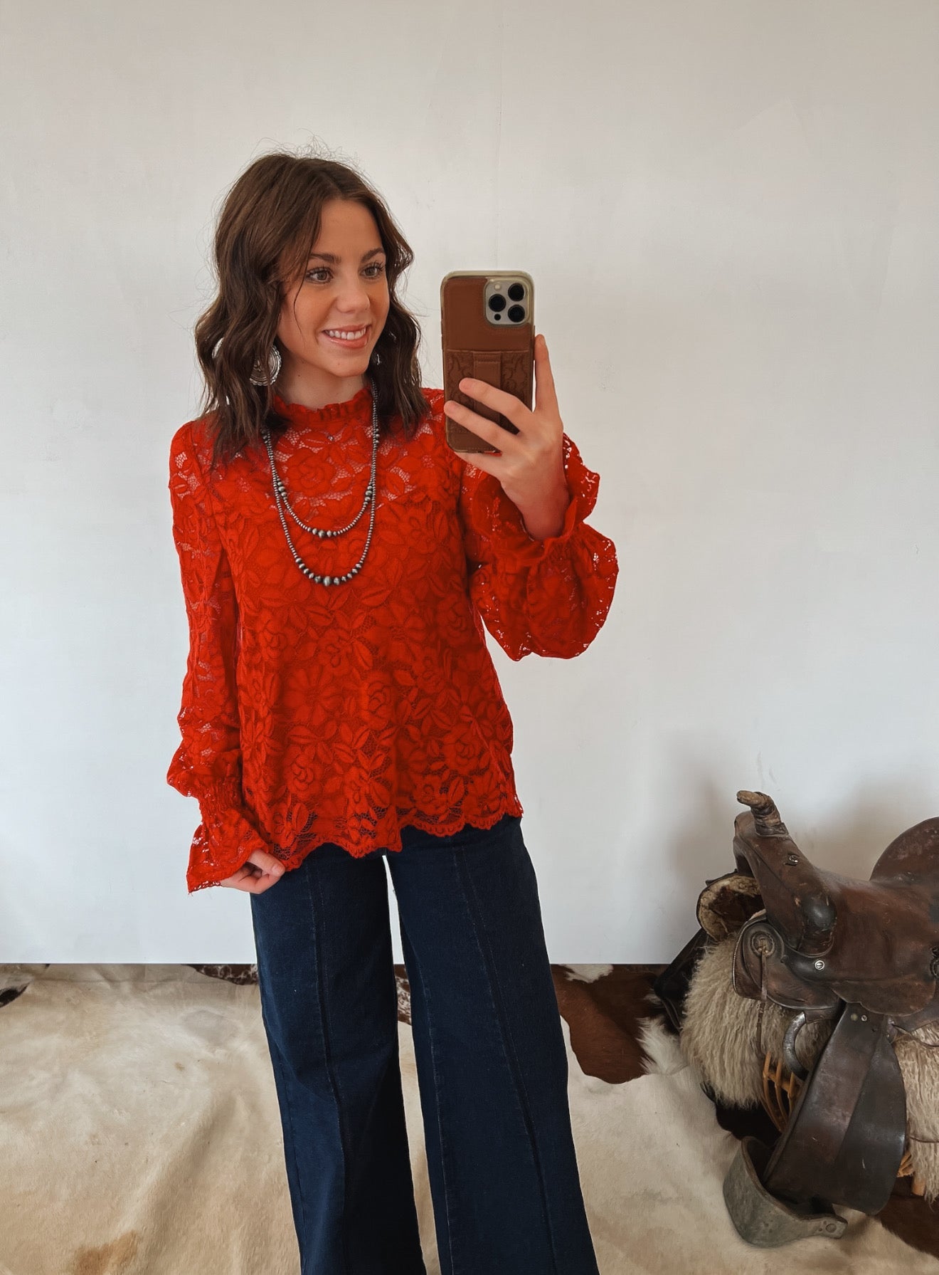 Hart Of Dixie Lace Blouse (Red) Tops -Blouses