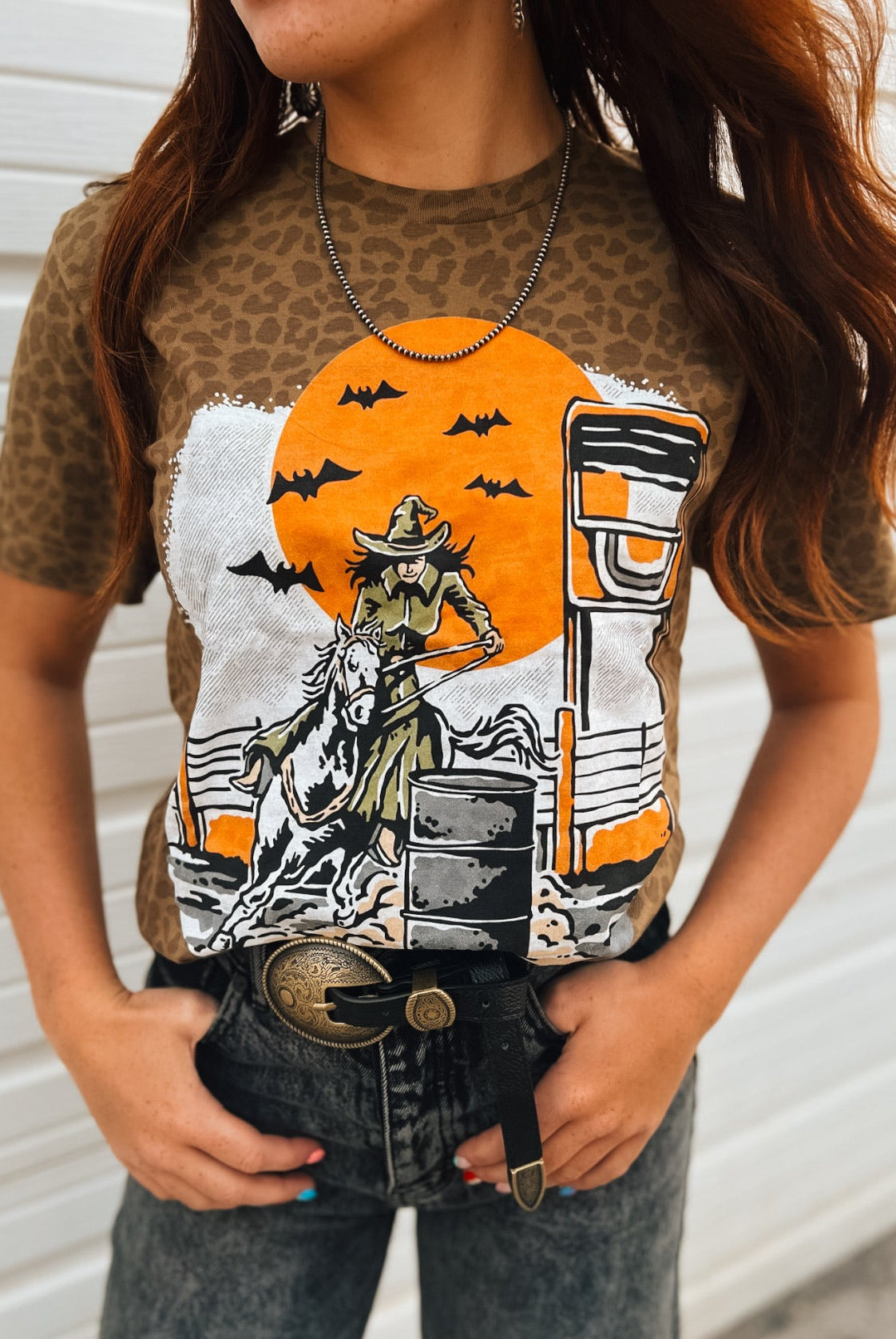 Midnight Run – Halloween Barrel Racer Tee (Leopard)