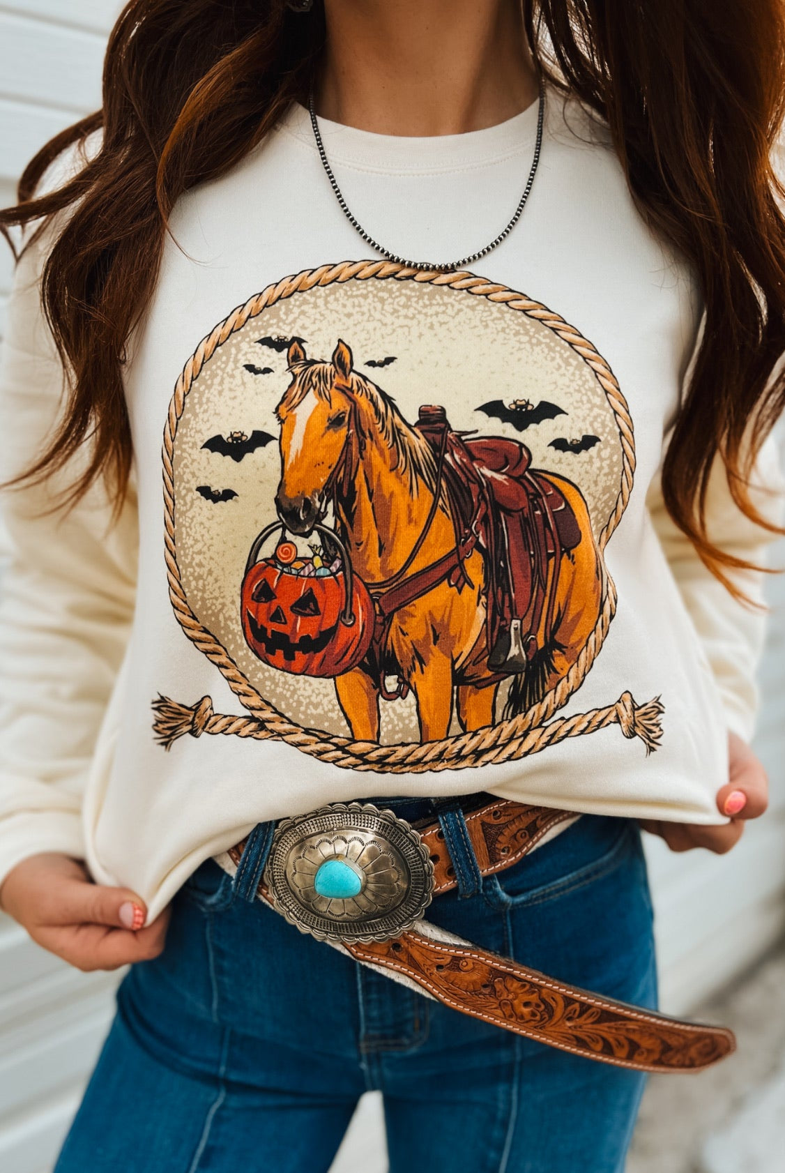 Trick or Trot Halloween Horse Sweatshirt (Sweet Cream)