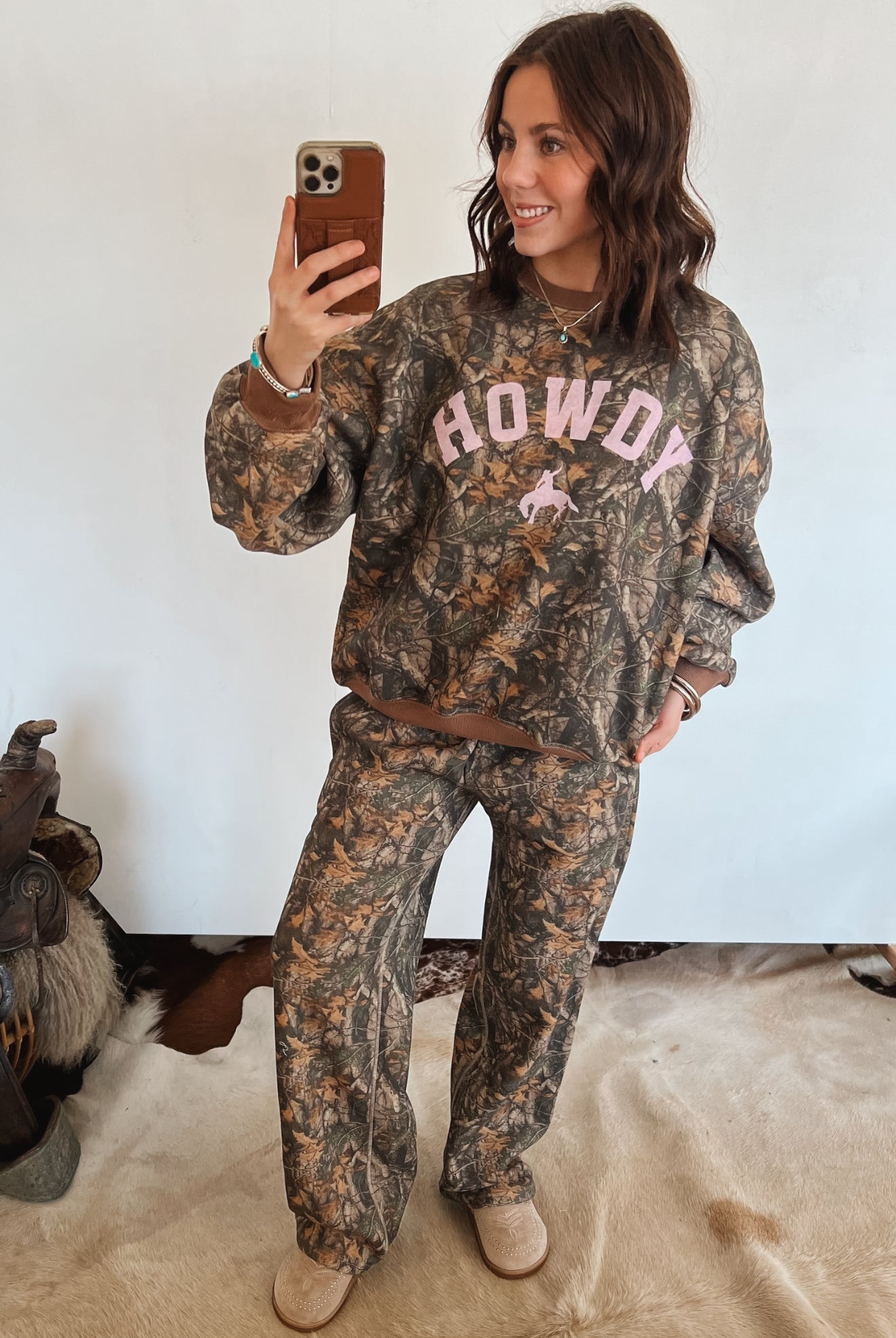 (restocking)Howdy Western Wide Leg Set (Dark Camo)