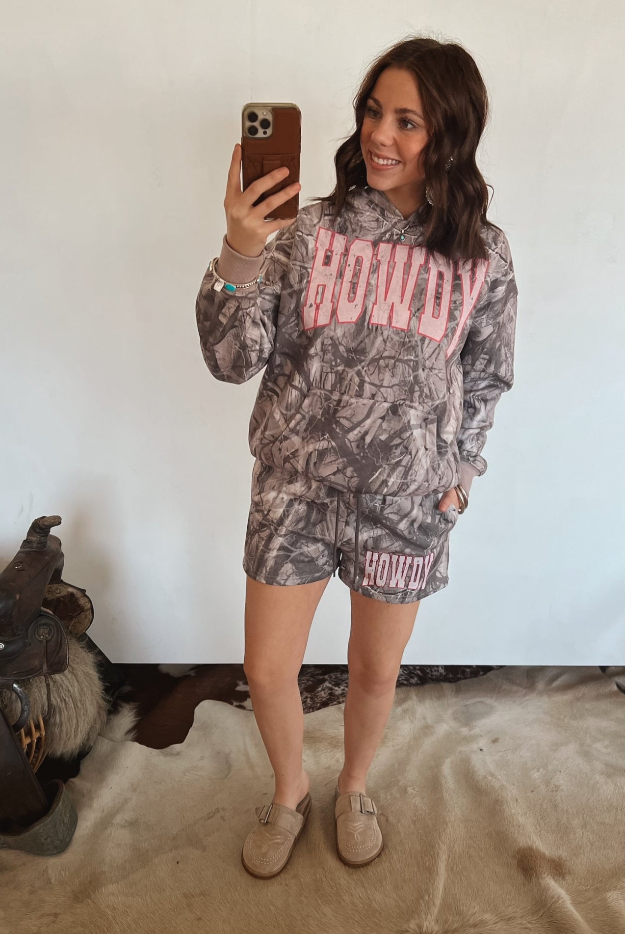 Pink Howdy Hoodie Short Set