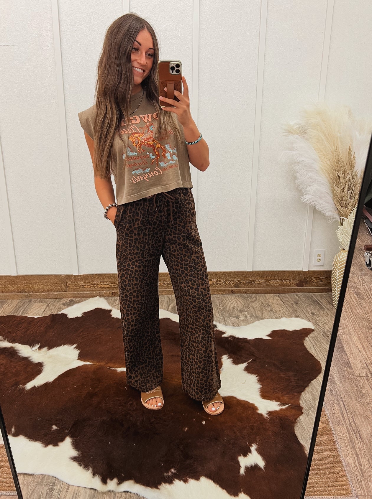 Leopard Wide Leg Track Pants