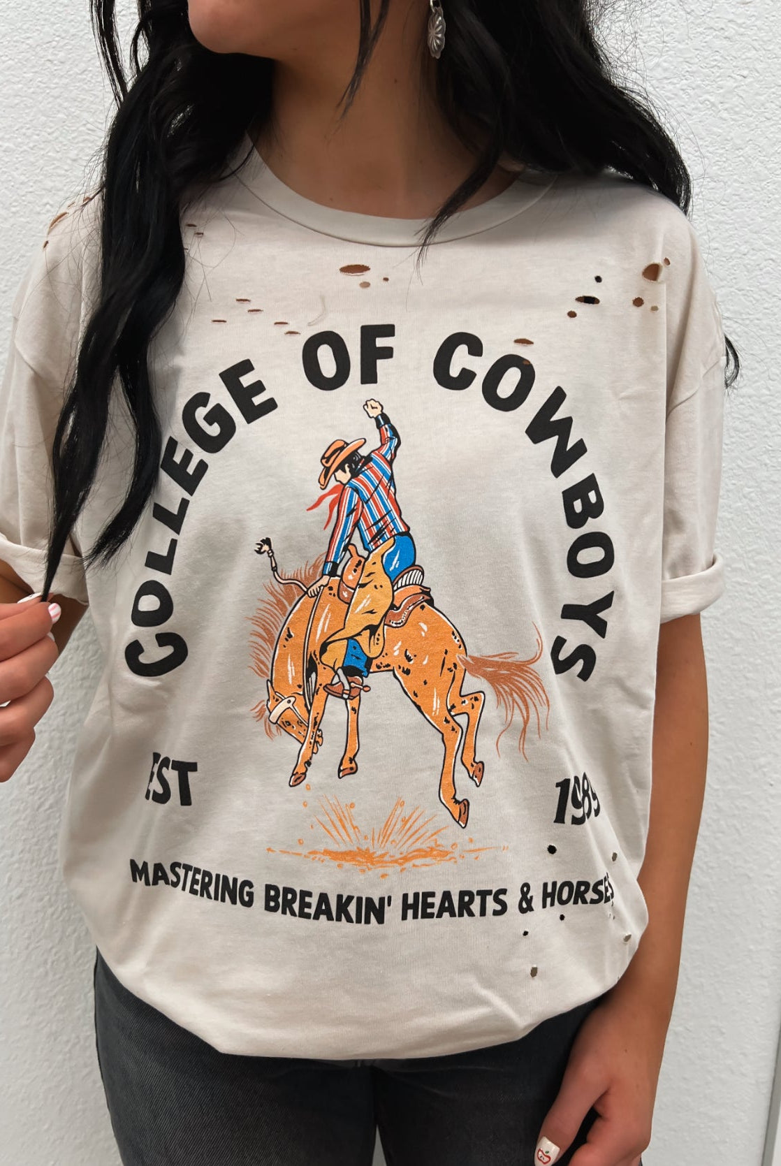 College of Cowboys Distressed Tee(Adult)(Taupe)