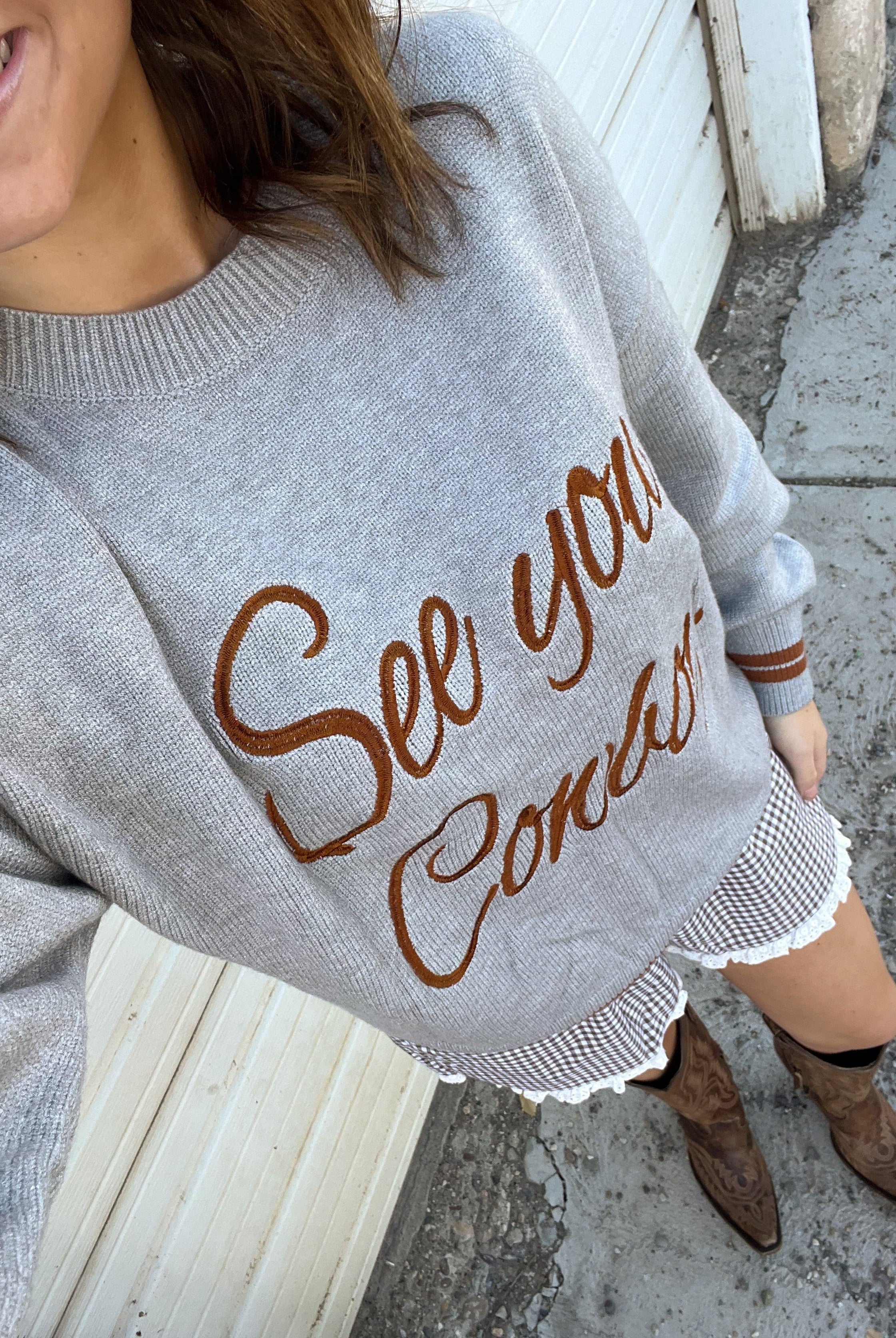 See You Cowboy Sweater (Grey) Tops - Sweaters
