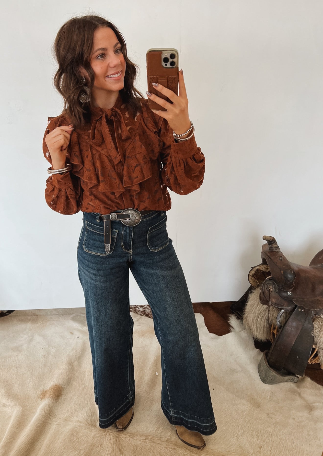 We Owned The Ruffle Lace Blouse (Brown)