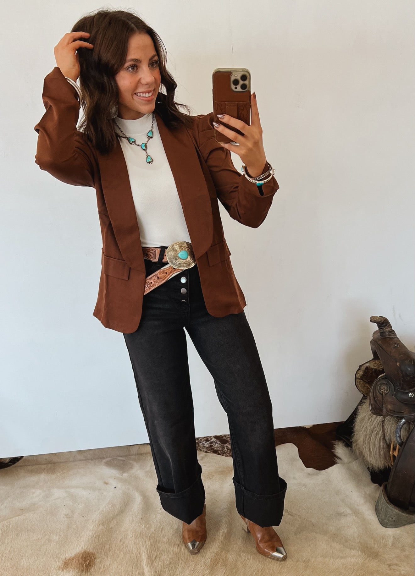 Horse of the West Puff Sleeve Blazer (Cognac)