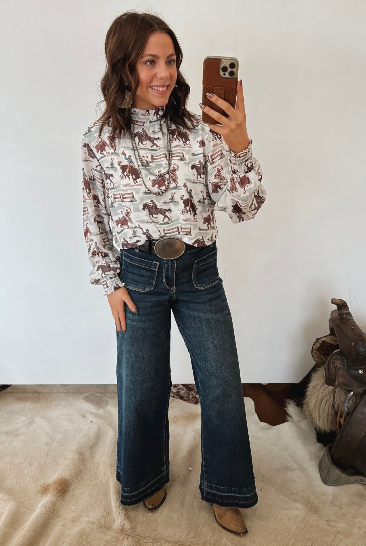 Ole’ West Cowboys Mock Neck Blouse