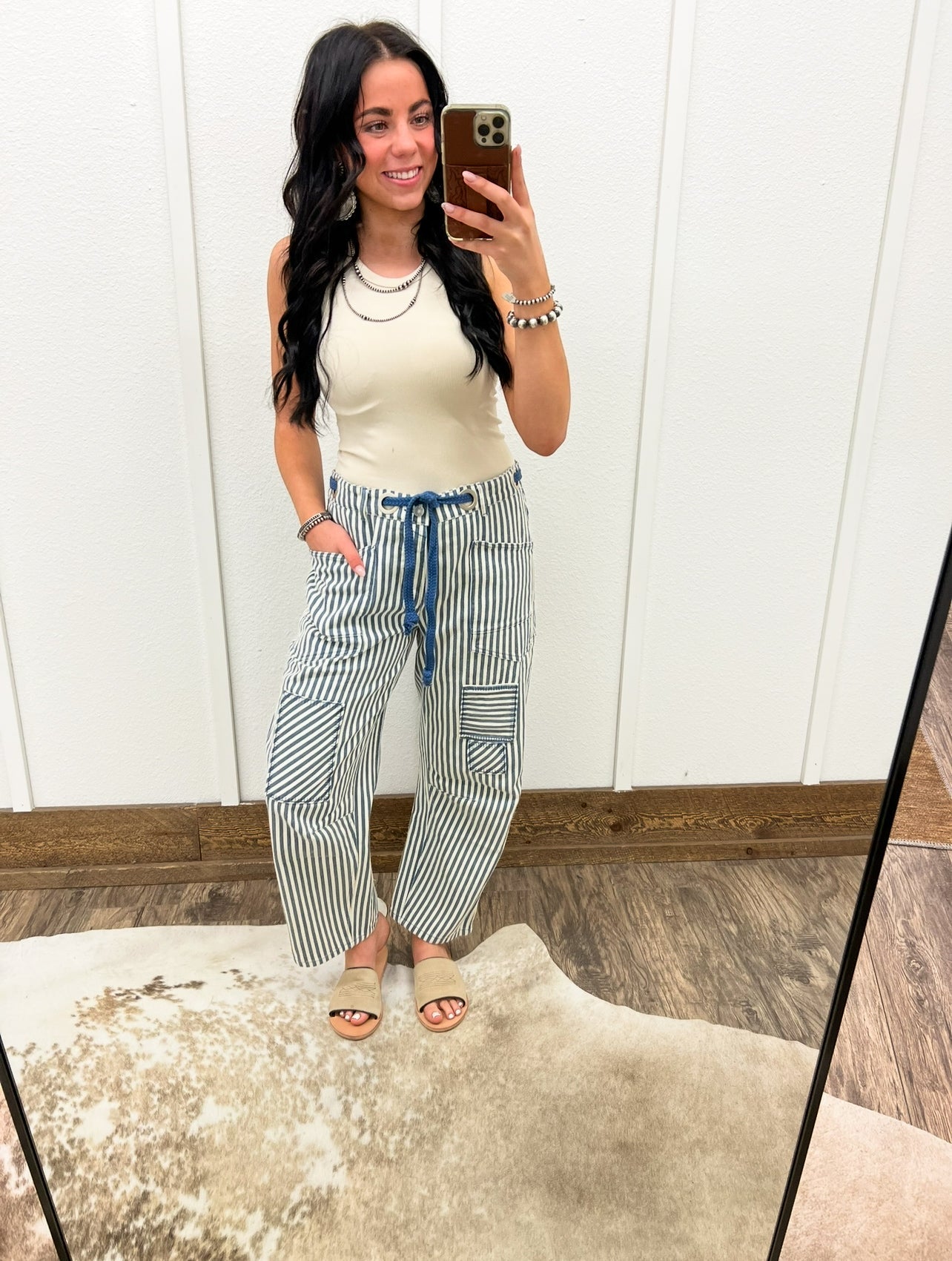 Cowpoke Striped Barrel Denim Tops