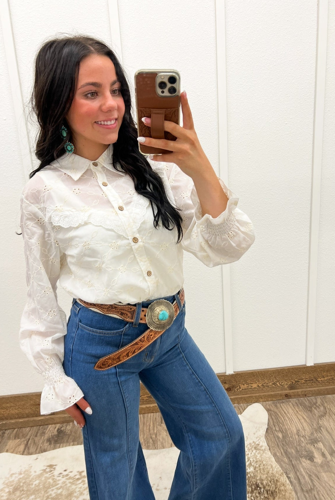 Rustic Ruffle Embroidered Blouse