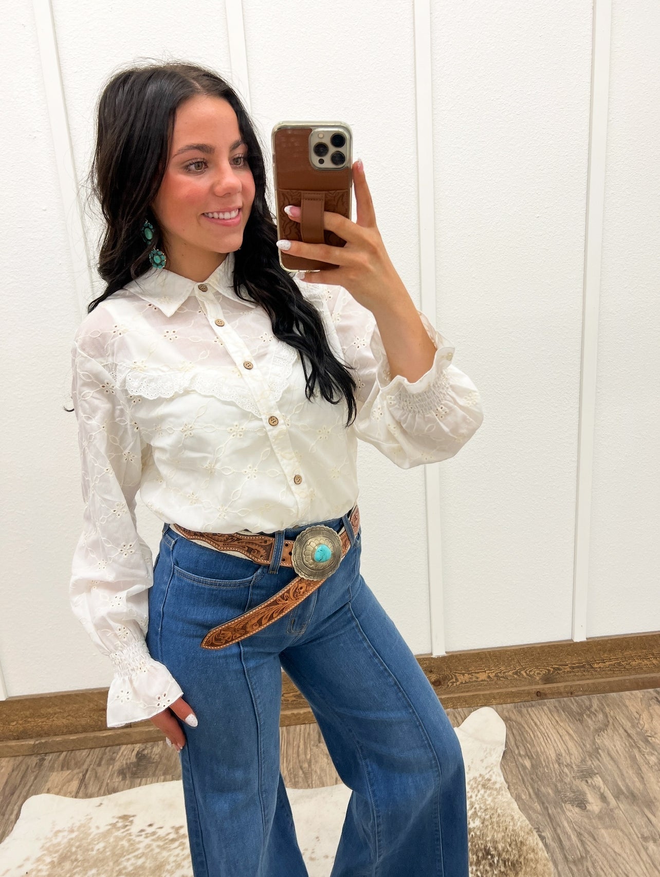 Rustic Ruffle Embroidered Blouse