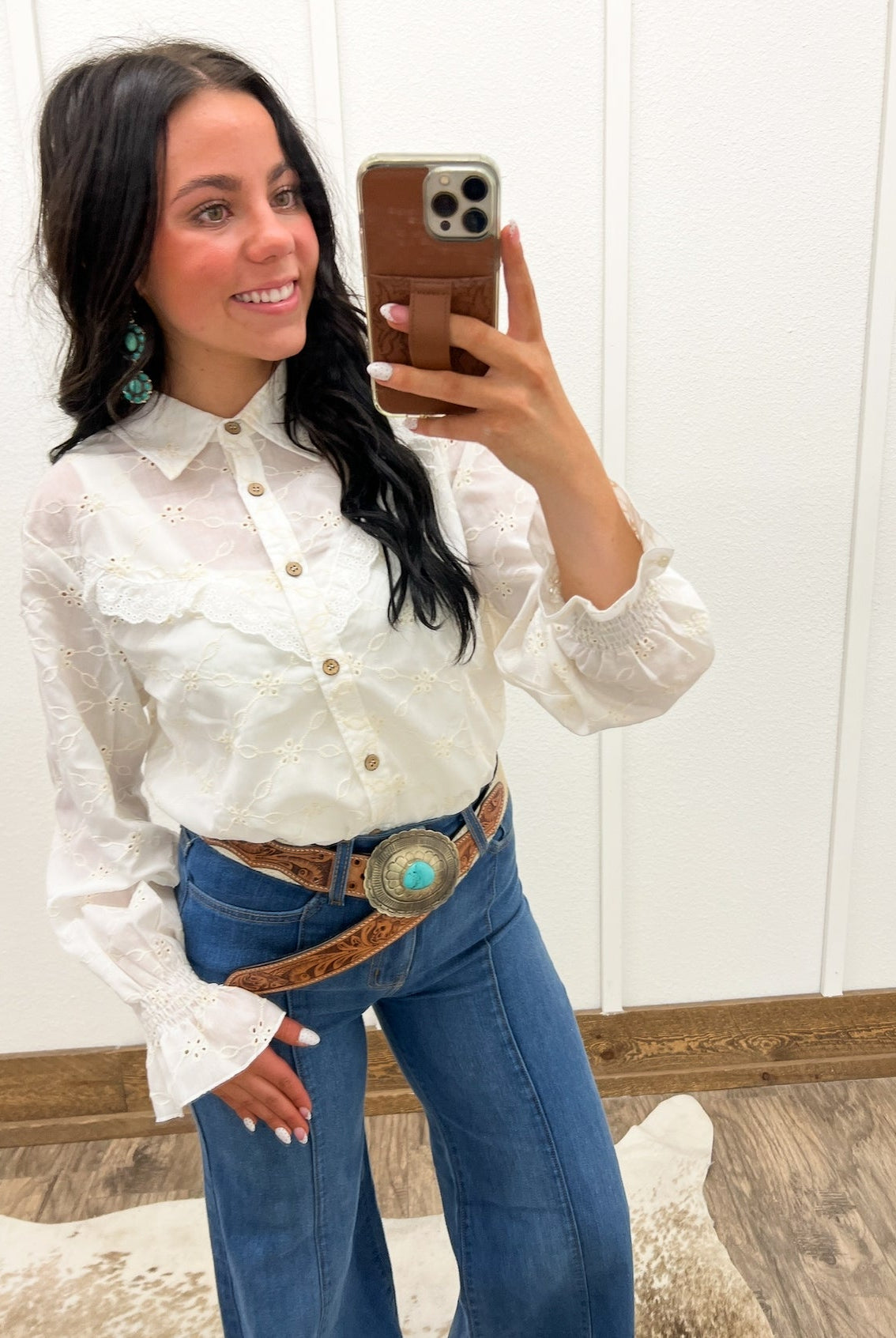 Rustic Ruffle Embroidered Blouse