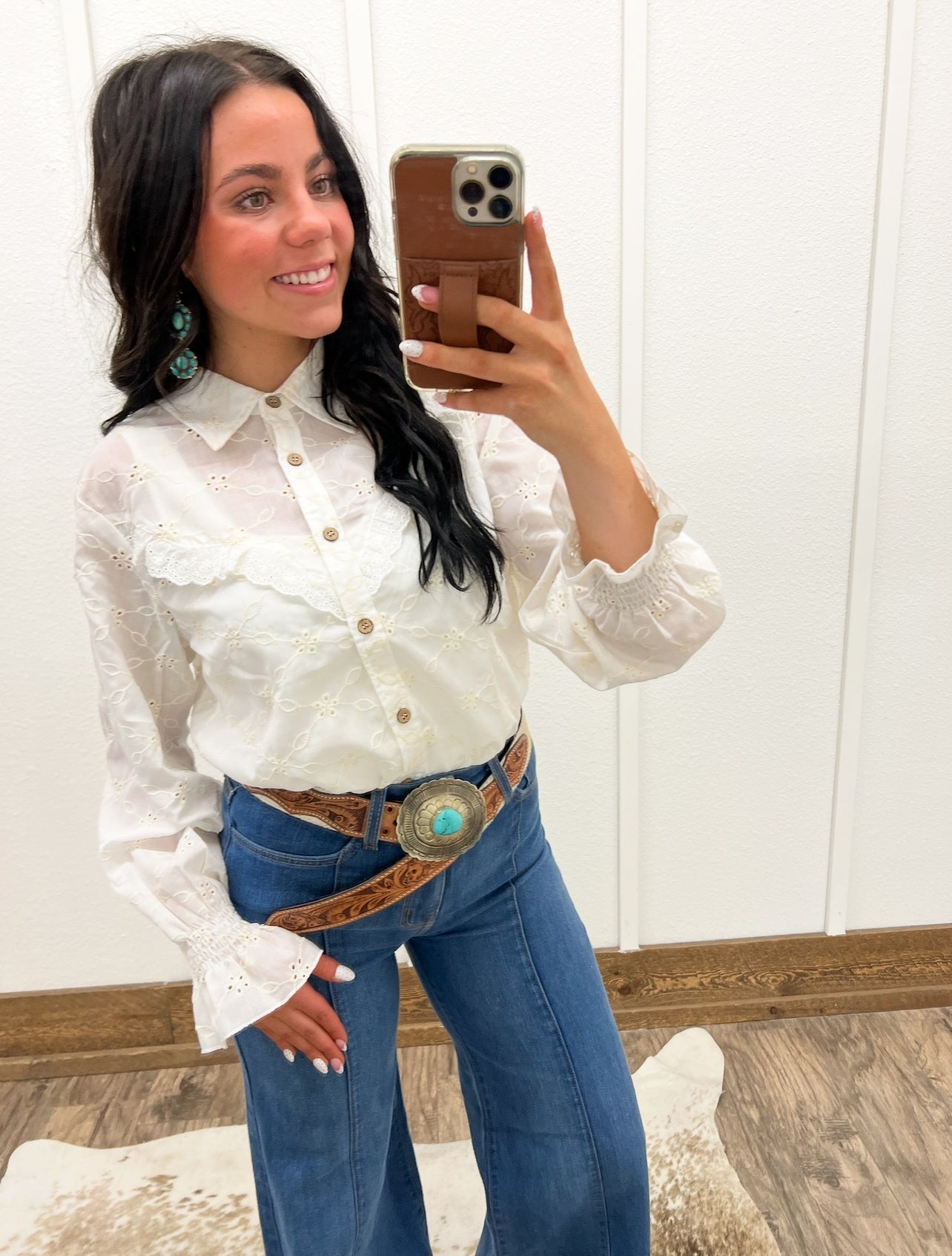 Rustic Ruffle Embroidered Blouse