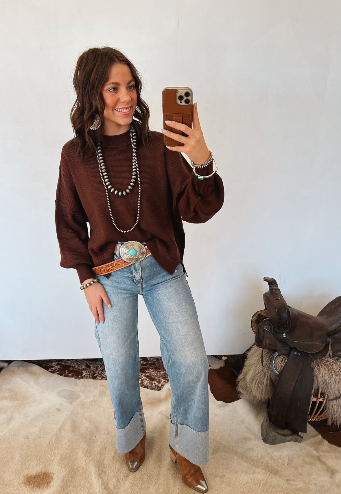 Knit Balloon Sweater (Brown)