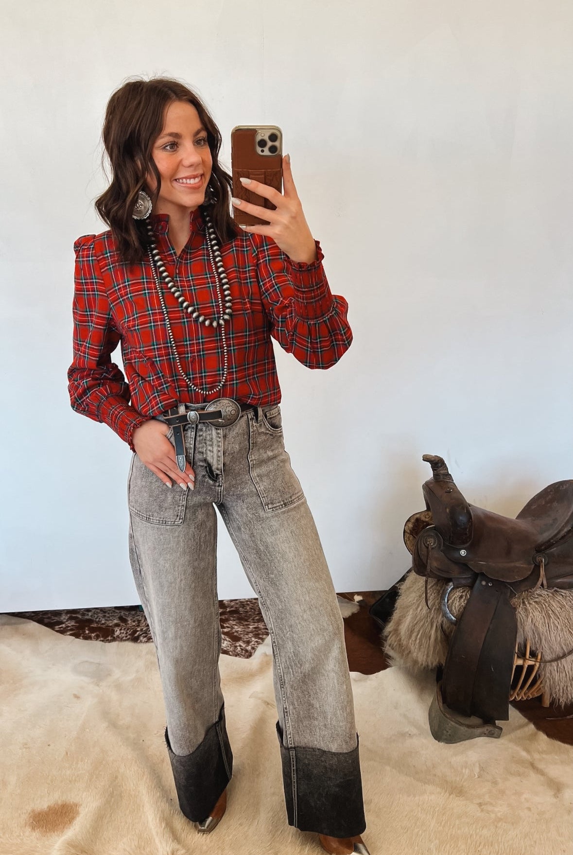 Christmas Plaid Blouse Tops -Blouses