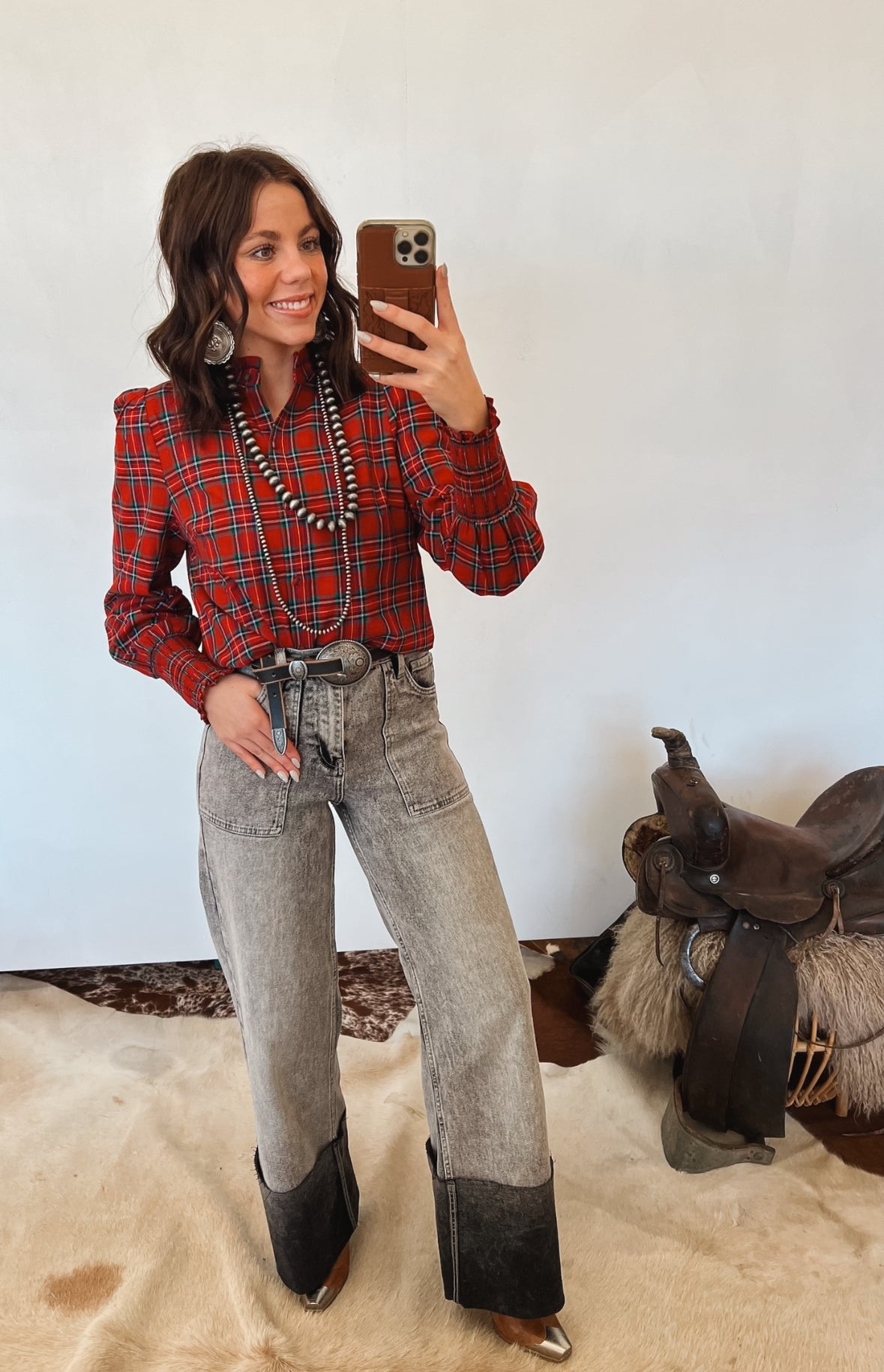 Christmas Plaid Blouse Tops -Blouses