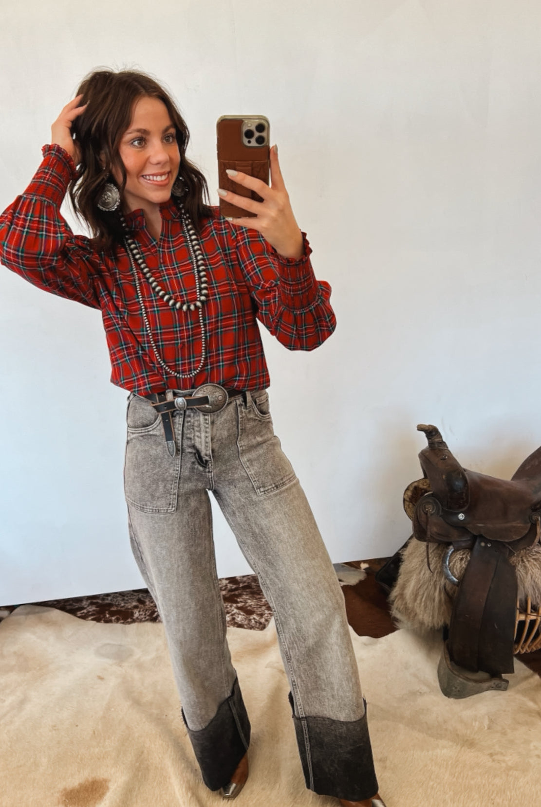 Christmas Plaid Blouse Tops -Blouses