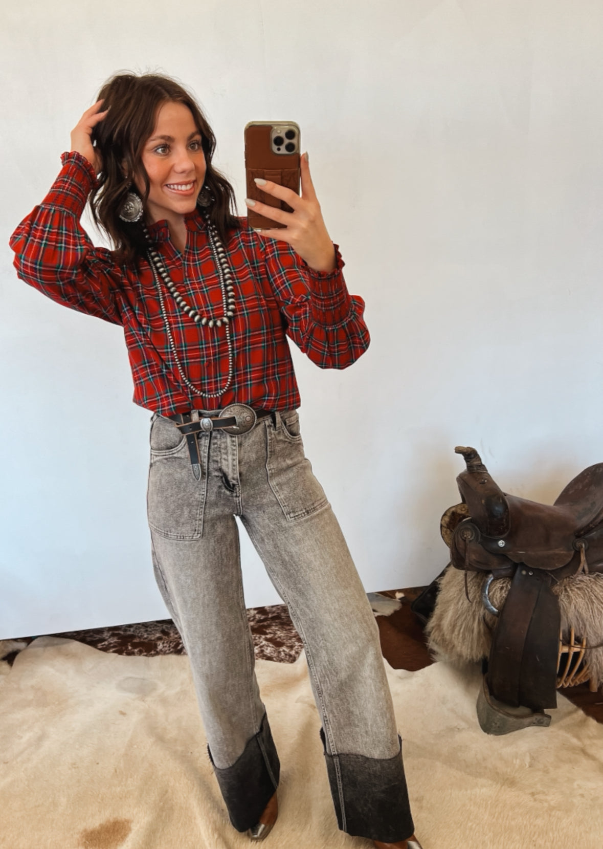 Christmas Plaid Blouse Tops -Blouses