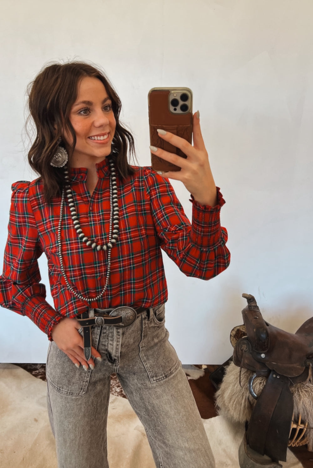 Christmas Plaid Blouse Tops -Blouses