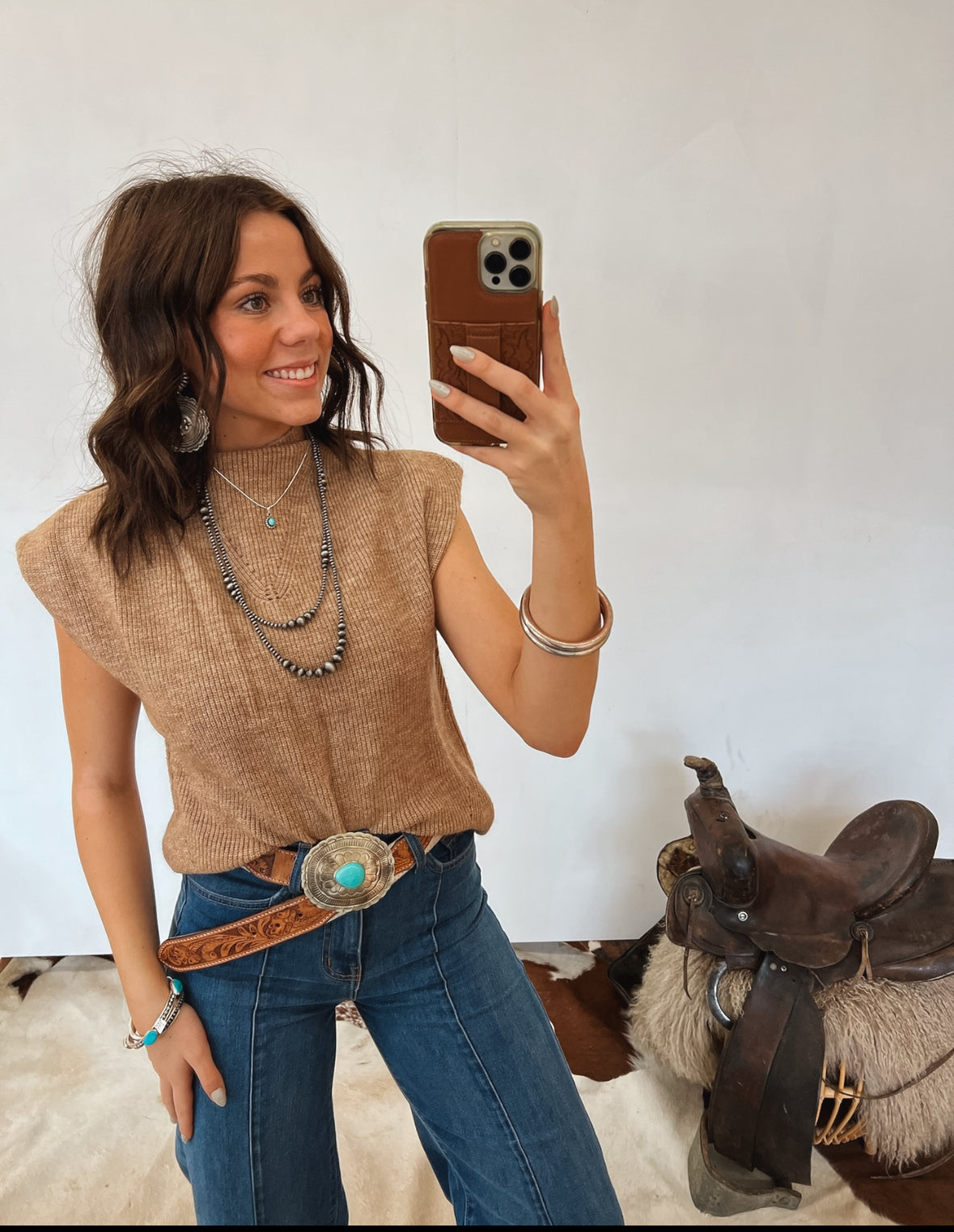 FF - Cozy Cowgirl Sweater Top (Mocha) Tops - Sweaters