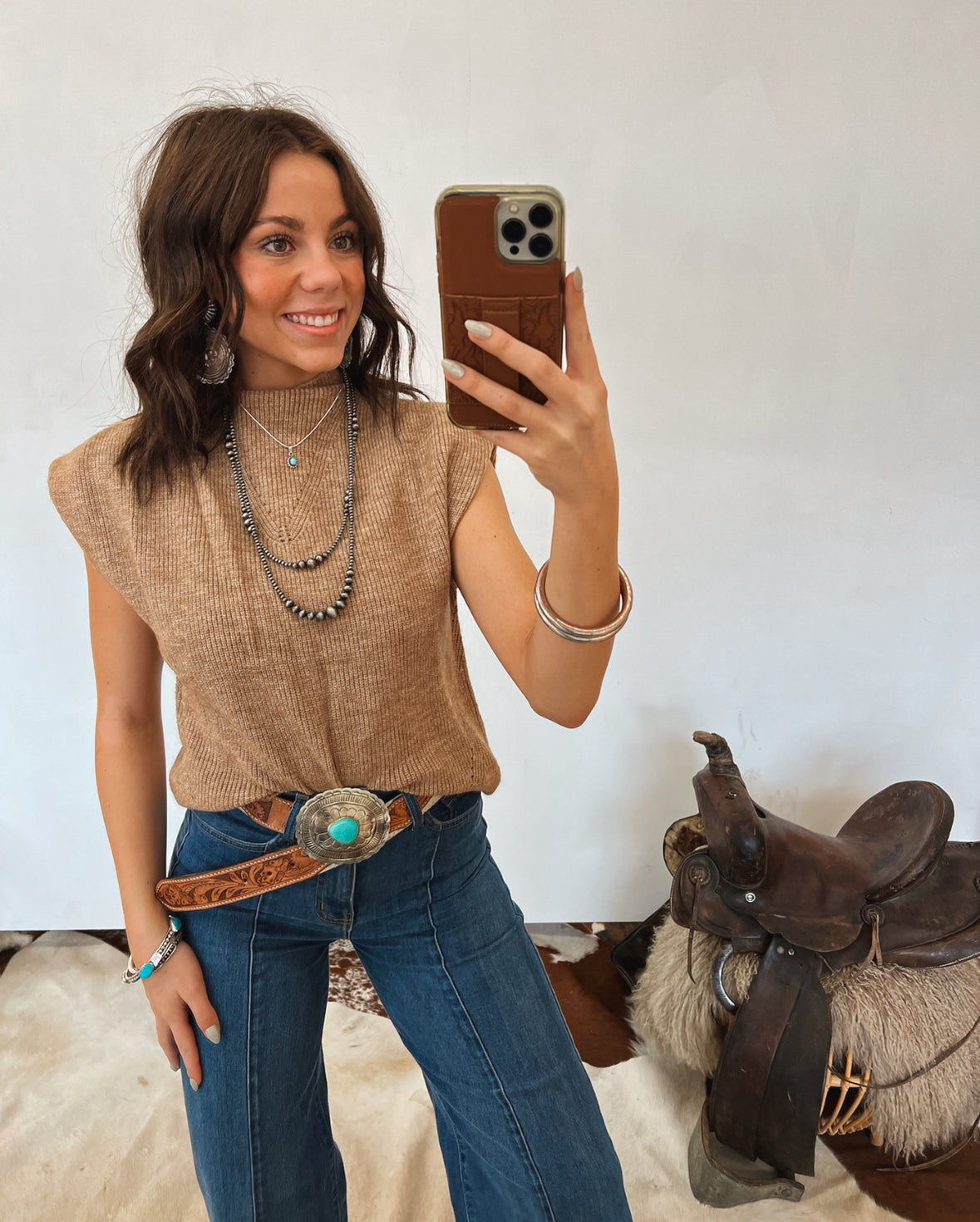 FF - Cozy Cowgirl Sweater Top (Mocha) Tops - Sweaters