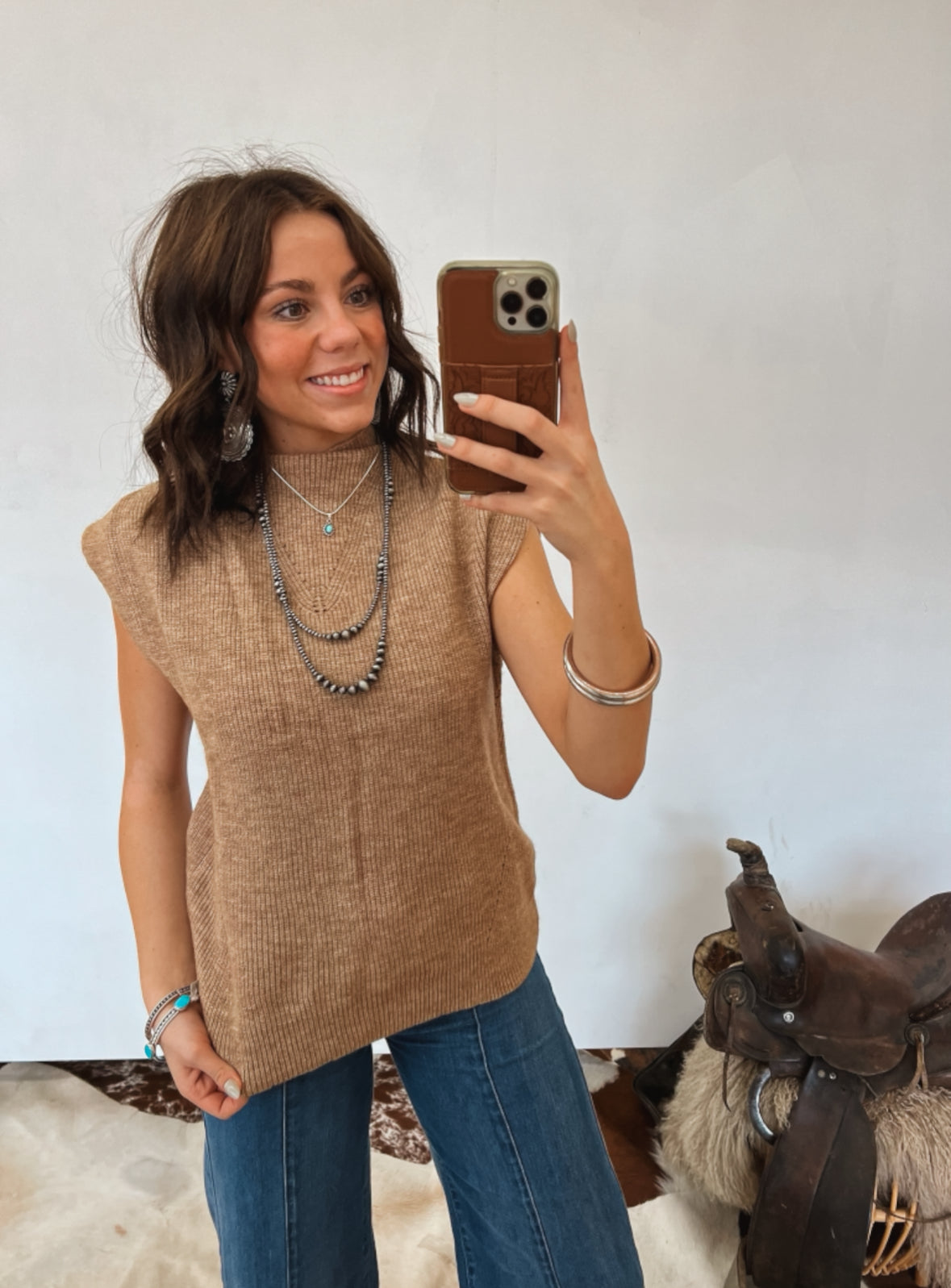 FF - Cozy Cowgirl Sweater Top (Mocha) Tops - Sweaters