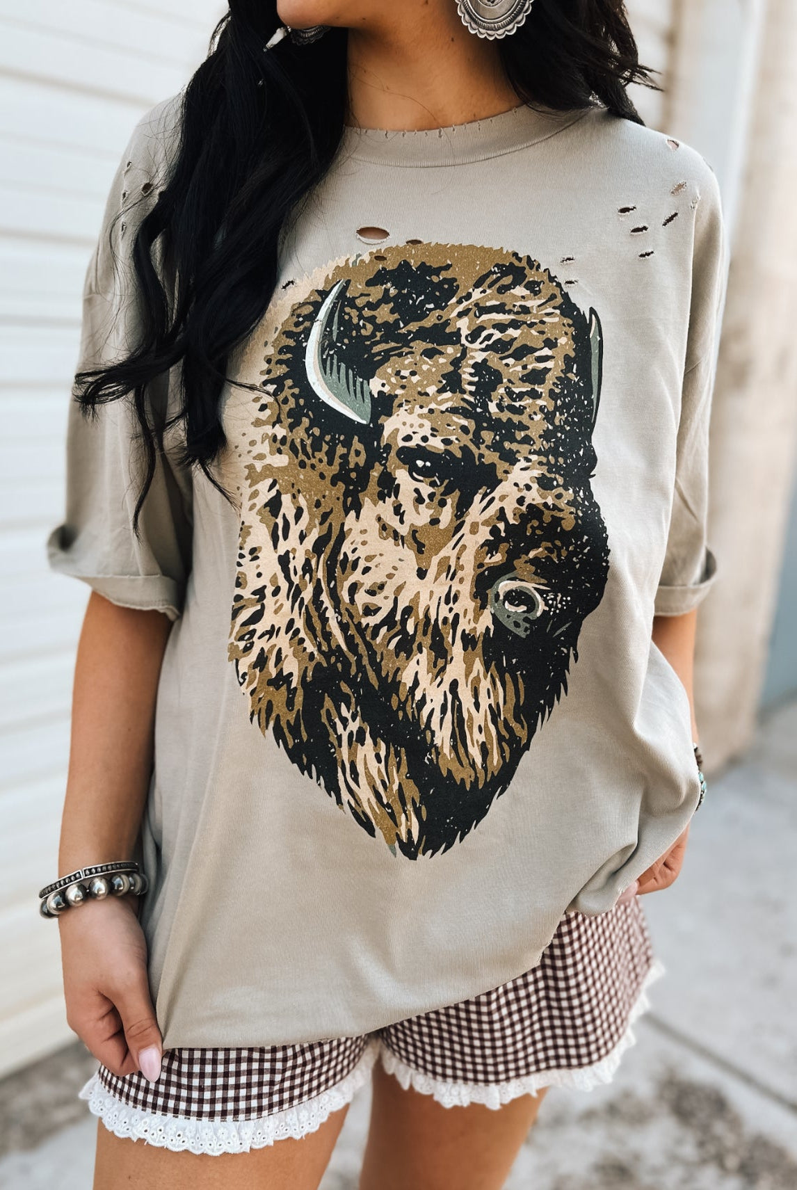 Buffalo Spririt Distressed Tee- Khaki