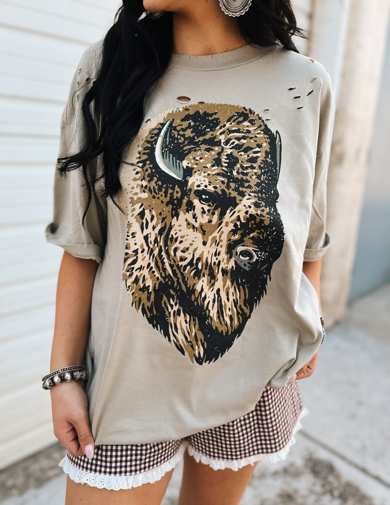 Buffalo Spririt Distressed Tee- Khaki